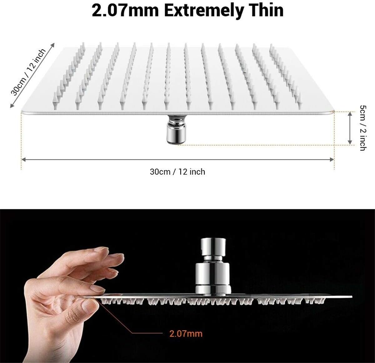 12 Inch Ultra Thin 304 Stainless Steel Brushed Nickel Rain Shower Head