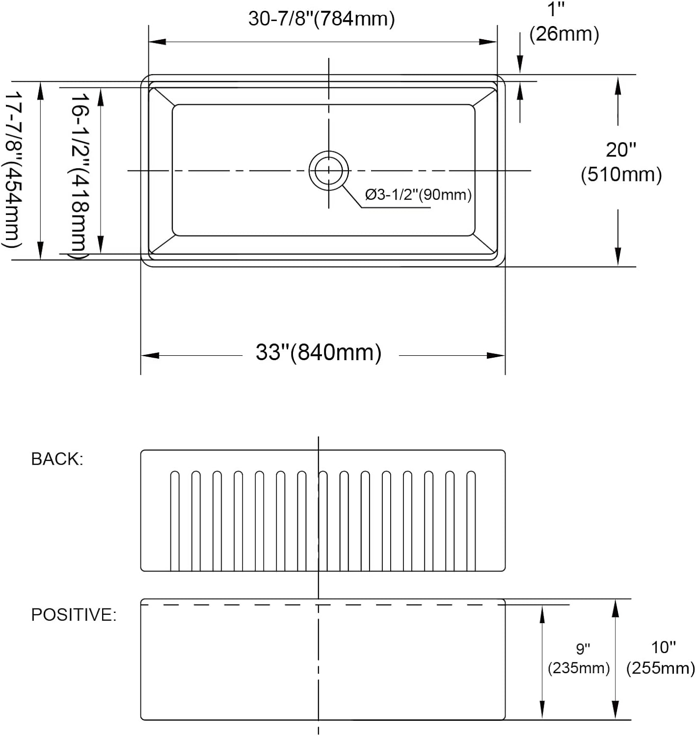 33" x 20" x 10" White Farmhouse Sink, Fireclay Porcelain Single Bowl Apron-Front Workstation Sink, Reversible Ceramic Farm Sink with various accessories