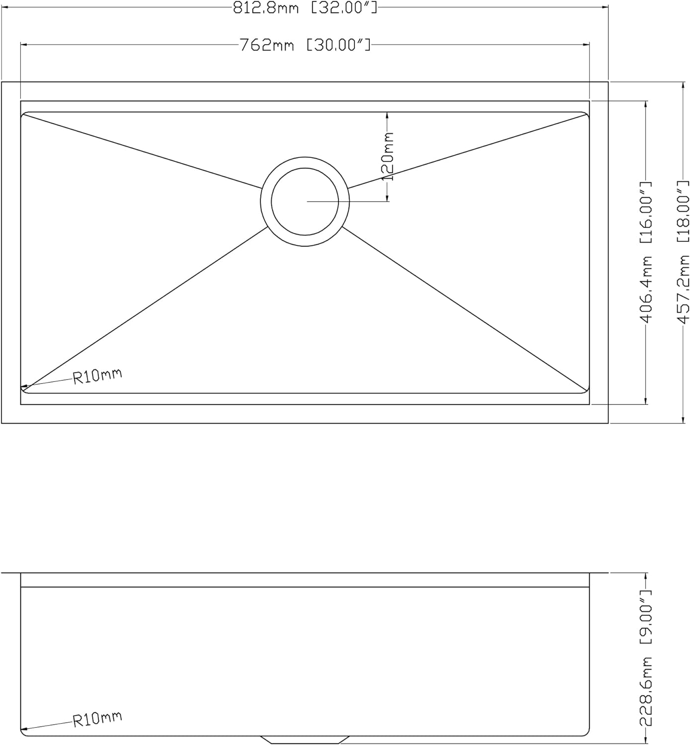 32" x 18" Undermount Kitchen Sink, R10 Tight Radius 18 Gauge Workstation Undermount Stainless Steel Single Bowl Kitchen Sinks And Accessories