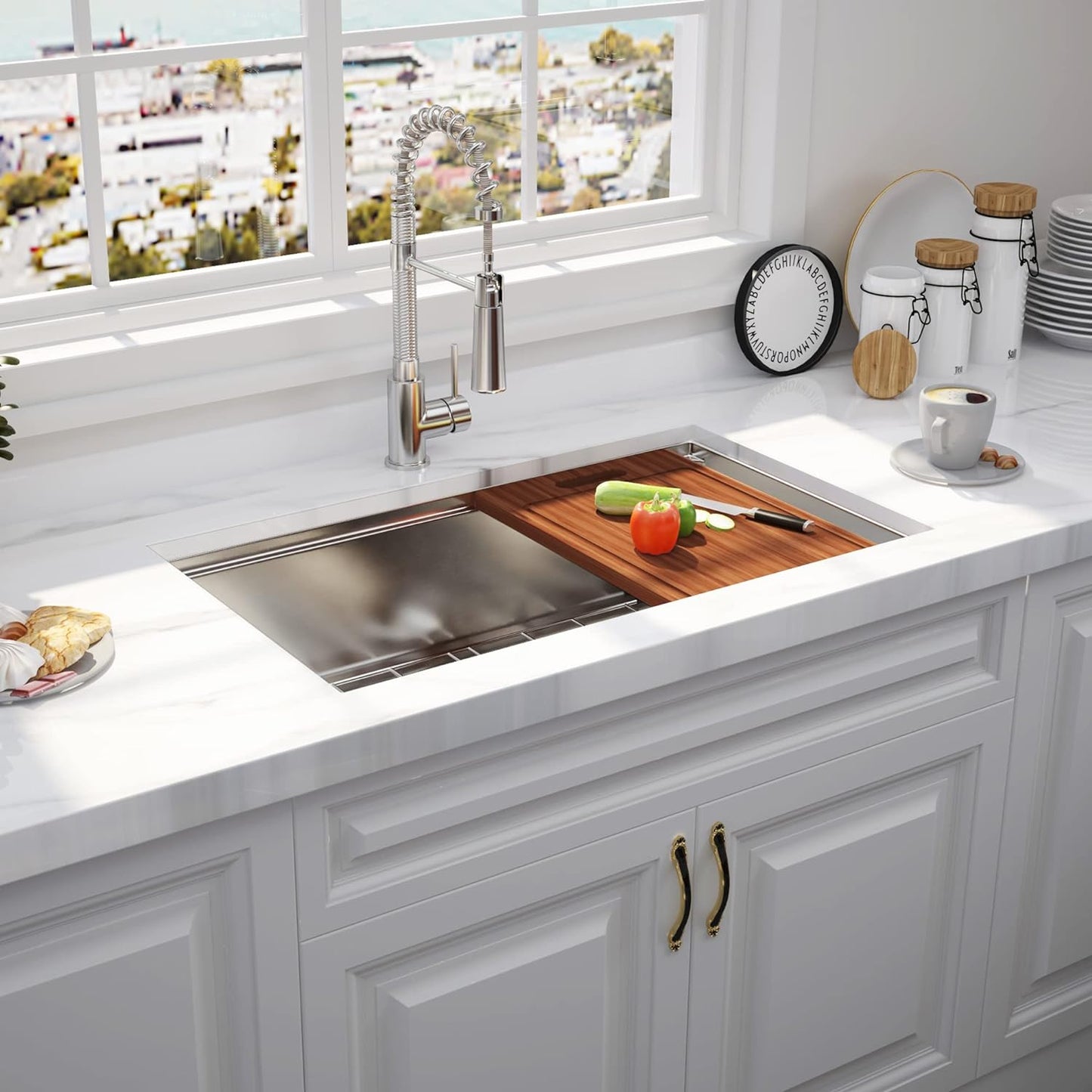 32" x 18" Undermount Kitchen Sink, R10 Tight Radius 18 Gauge Workstation Undermount Stainless Steel Single Bowl Kitchen Sinks And Accessories