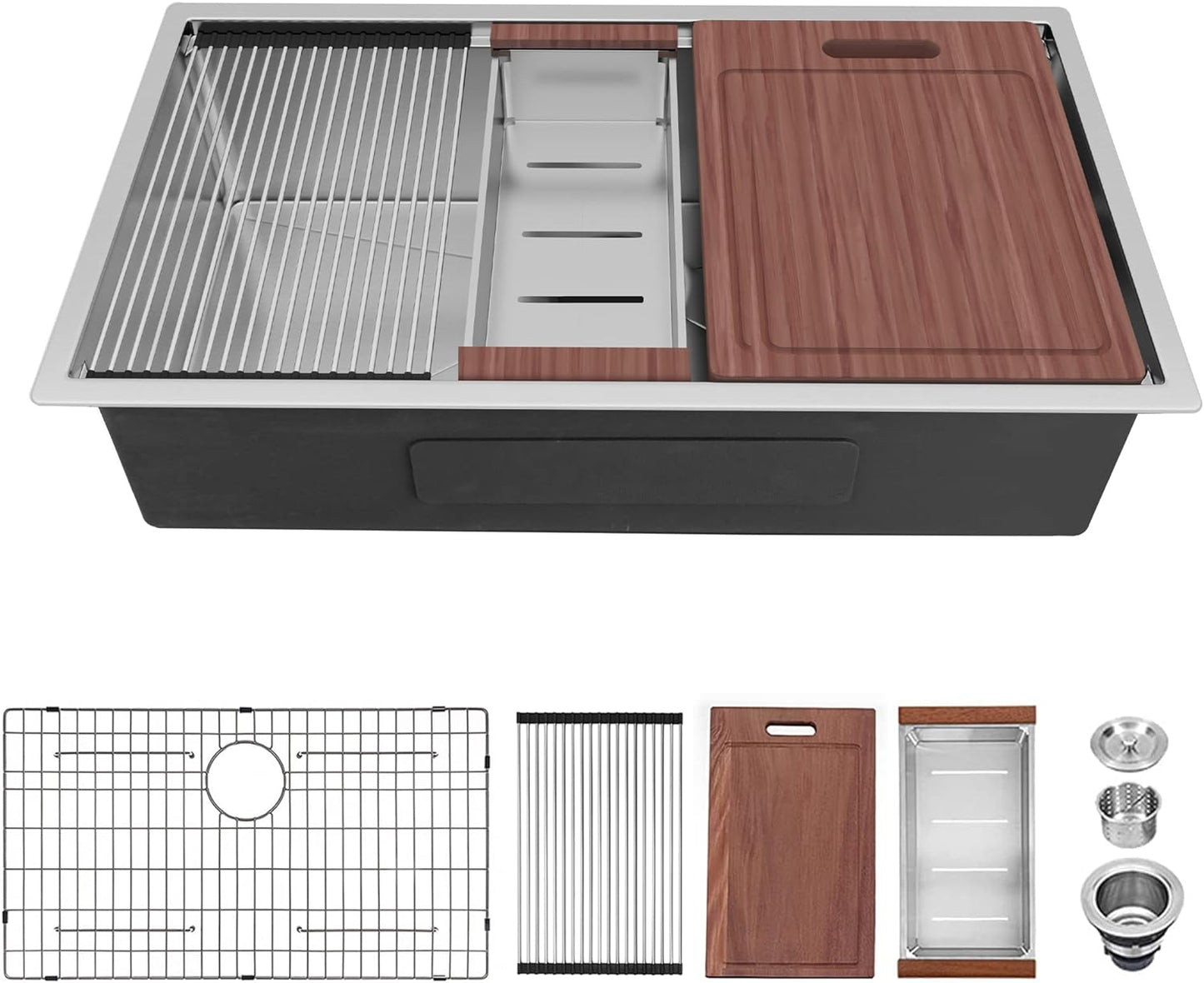 32" x 18" Undermount Kitchen Sink, R10 Tight Radius 18 Gauge Workstation Undermount Stainless Steel Single Bowl Kitchen Sinks And Accessories