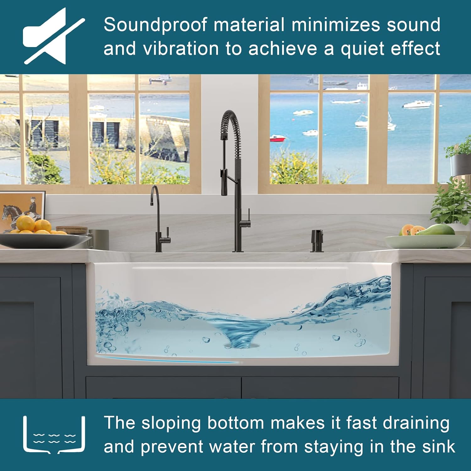 33" x 20" x 10" White Farmhouse Sink, Fireclay Porcelain Single Bowl Apron-Front Workstation Sink, Reversible Ceramic Farm Sink with various accessories