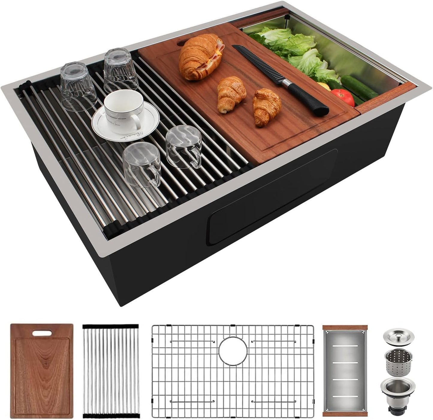 33"x19" Inch Undermount Kitchen Sink, 18 Gauge Single Bowl Stainless Steel Kitchen Sink