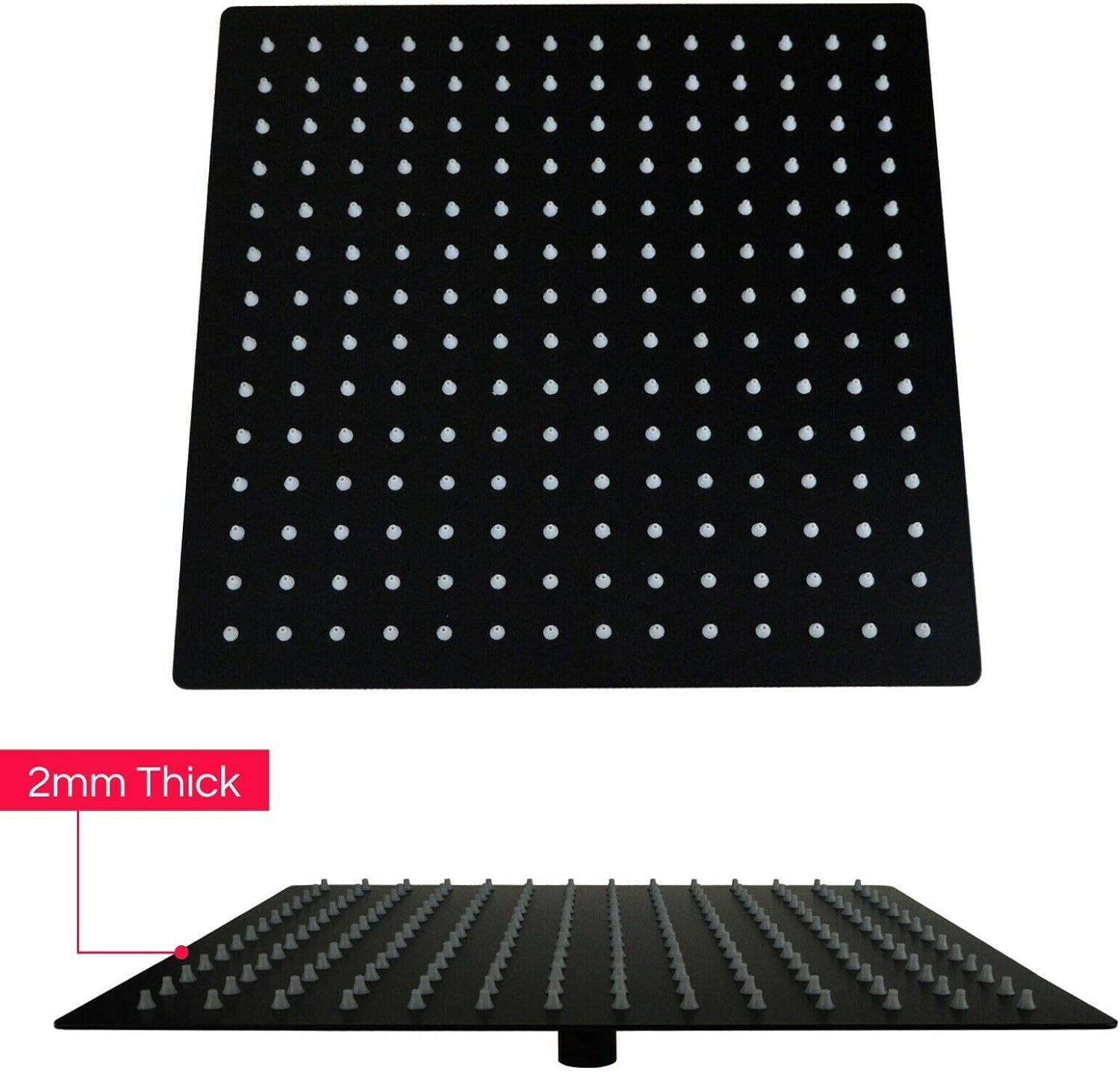 12 Inch Black Rain Shower Head, Square Ultra Thin 304 Stainless Steel High Pressure Shower Head