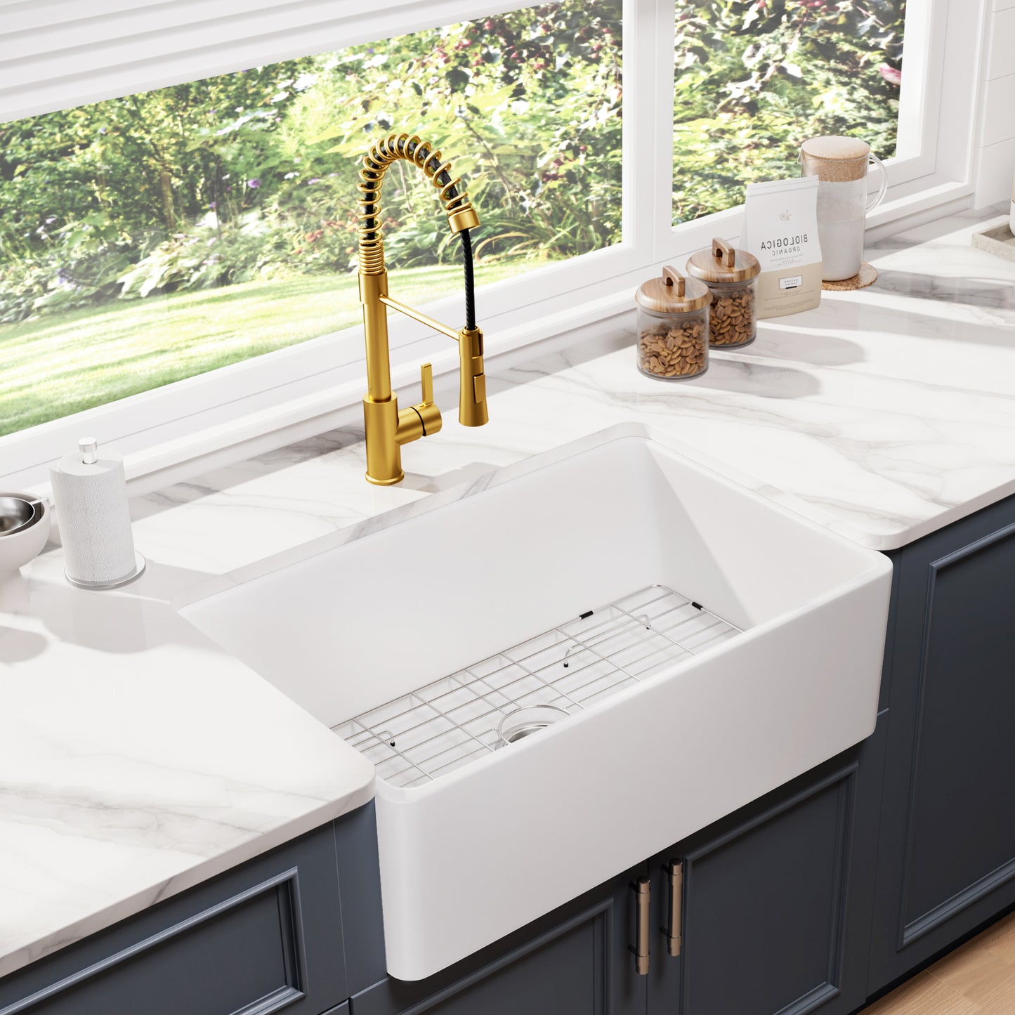30“ x 20” x 10" White Ceramic Farmhouse Kitchen Sink |ALWEN