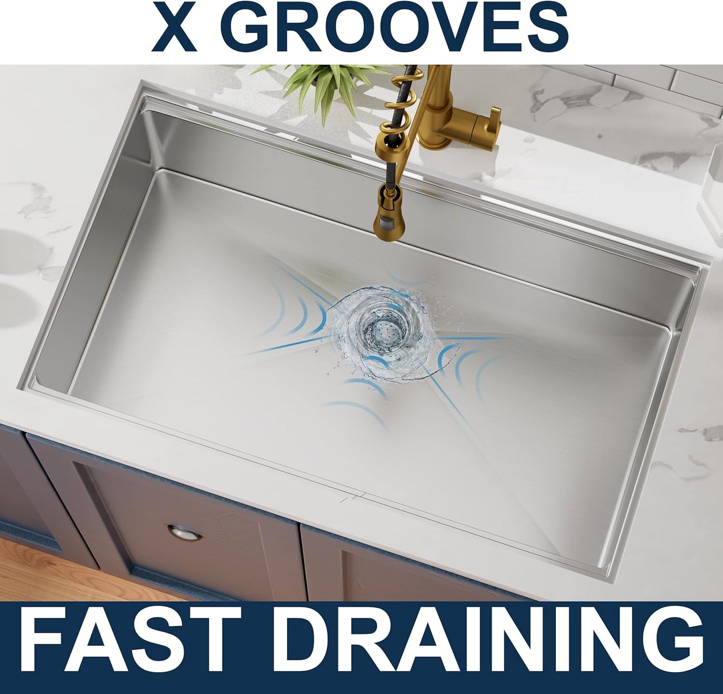 33"x19" Inch Undermount Kitchen Sink, 18 Gauge Single Bowl Stainless Steel Kitchen Sink