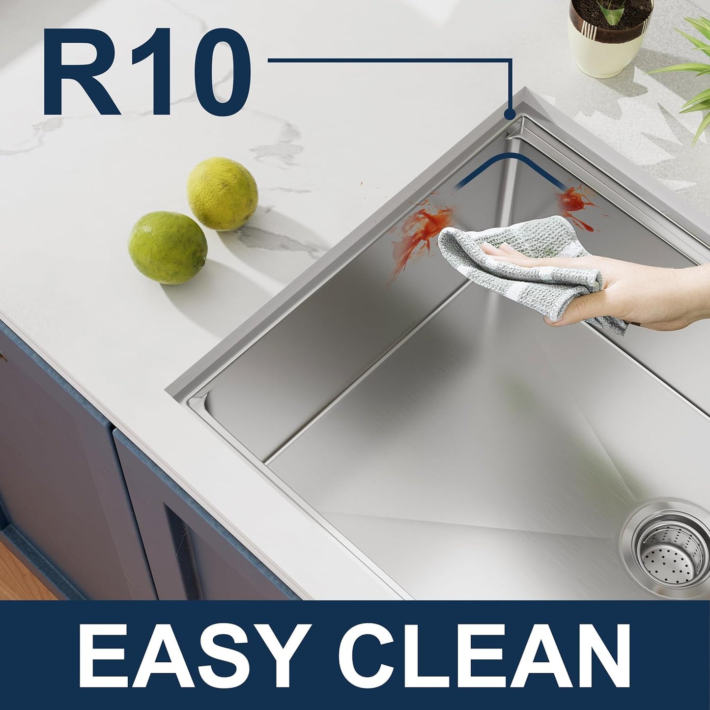 33"x19" Inch Undermount Kitchen Sink, 18 Gauge Single Bowl Stainless Steel Kitchen Sink