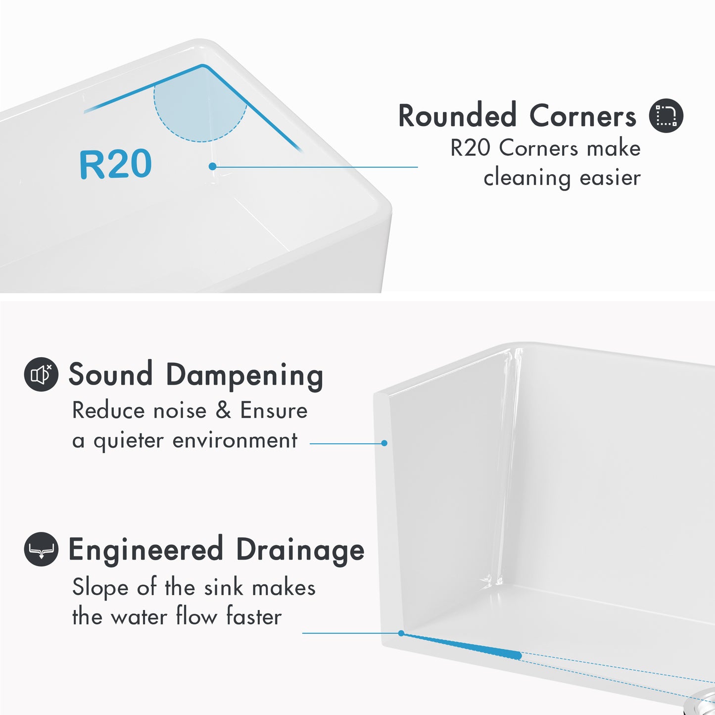 30“ x 20” x 10" White Ceramic Farmhouse Kitchen Sink |ALWEN