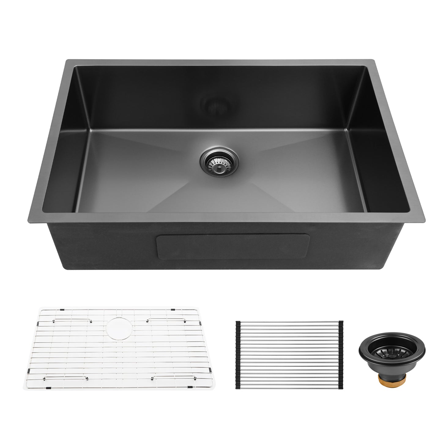 32" x 19" Gunmetal Black Single Bowl Stainless Steel Undermount Kitchen Sink (16 Gauge) ｜ALWEN