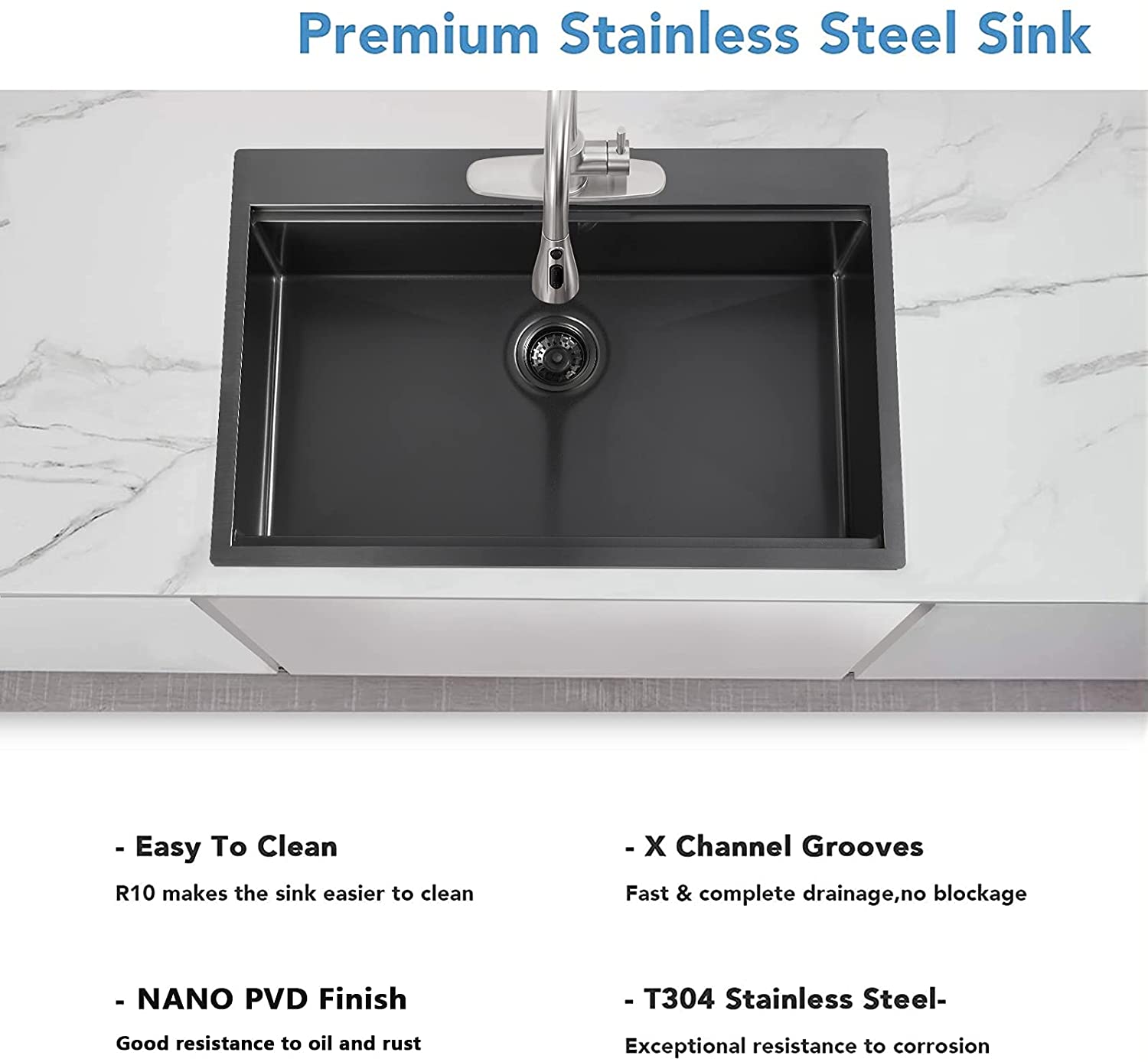 33 x 22 x 10 inch Drop-in Kitchen Sink, Gunmetal Black 16 Gauge Stainless Steel Sink Workstation Ledge Modern Topmount Single Bowl Kitchen Sink