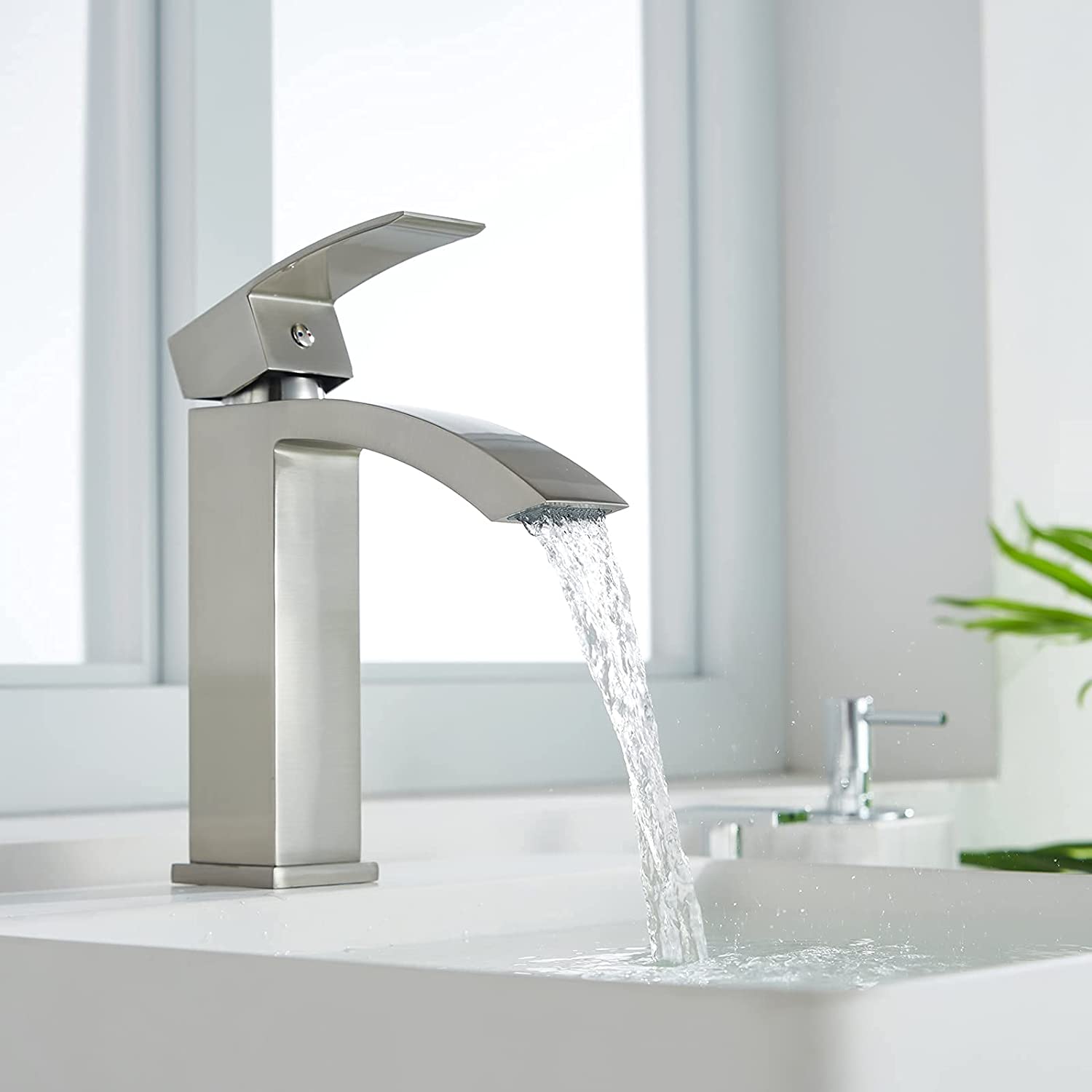 Single Hole Waterfall Bathroom Faucet - BRUSHED NICKEL