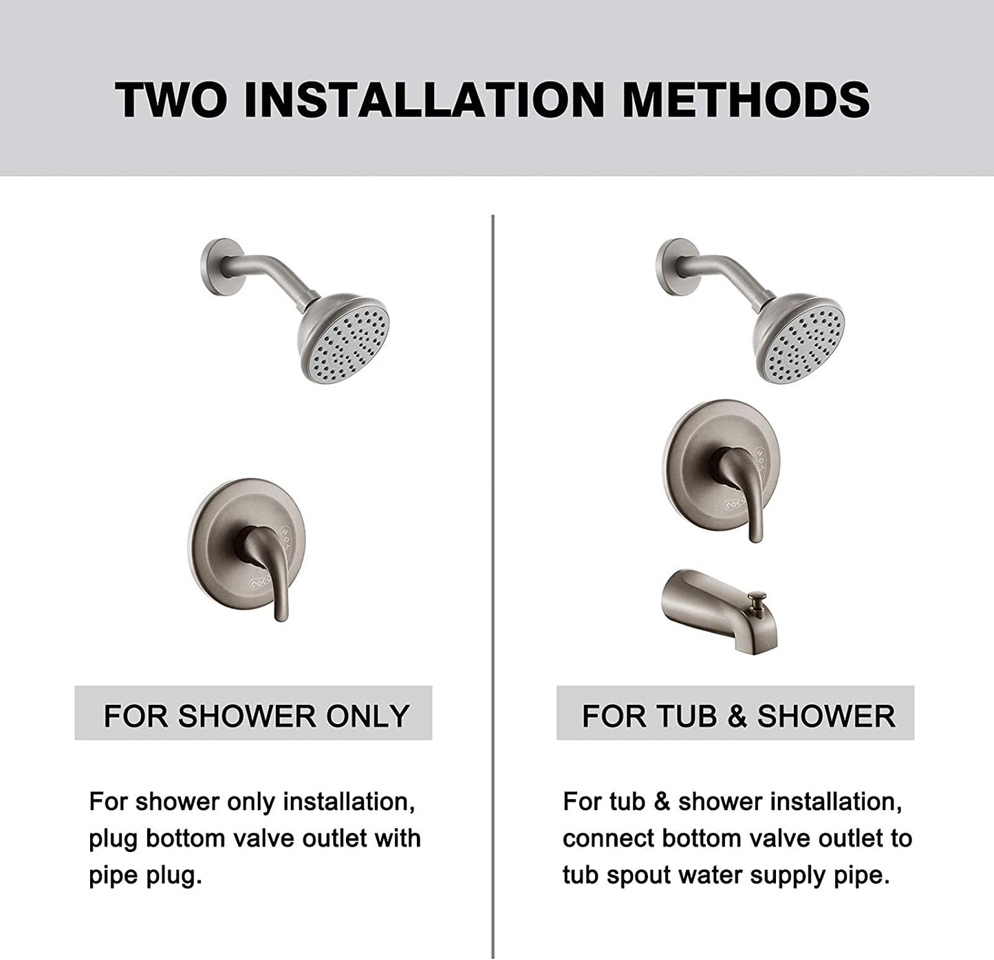 Brushed Nickel 4 Inch Shower Faucet wih Tub Spout Combo (Valve Included) ｜ALWEN