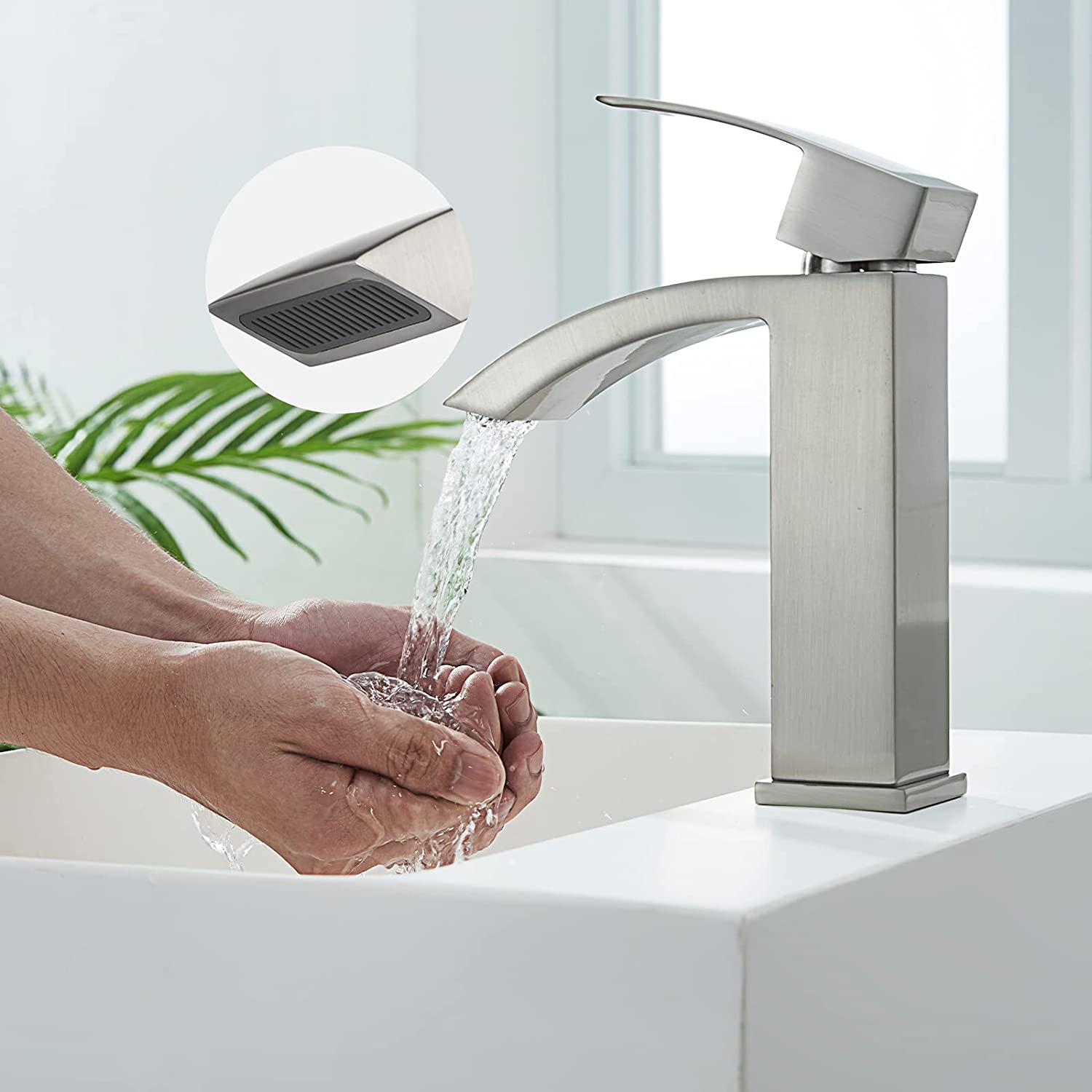 Single Hole Waterfall Bathroom Faucet - BRUSHED NICKEL