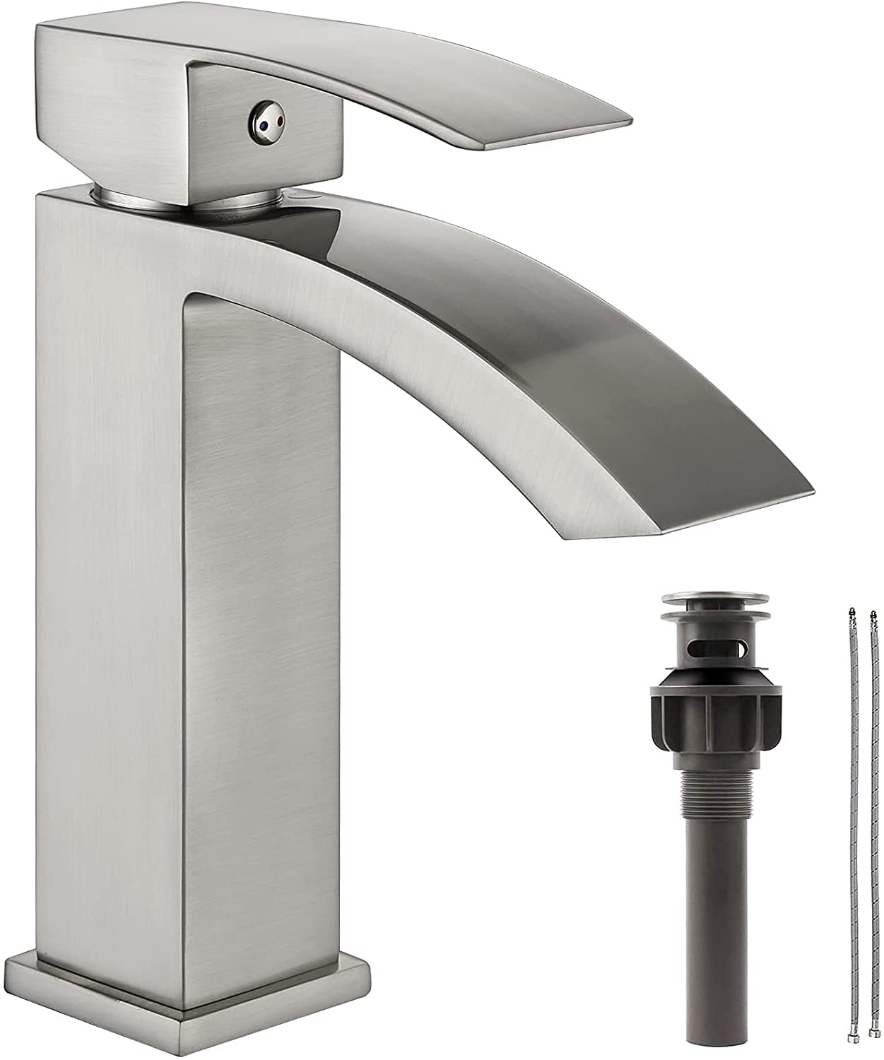 Single Hole Waterfall Bathroom Faucet - BRUSHED NICKEL