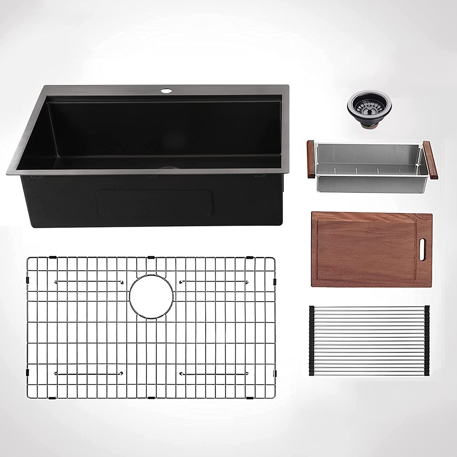 33 x 22 x 10 inch Drop-in Kitchen Sink, Gunmetal Black 16 Gauge Stainless Steel Sink Workstation Ledge Modern Topmount Single Bowl Kitchen Sink