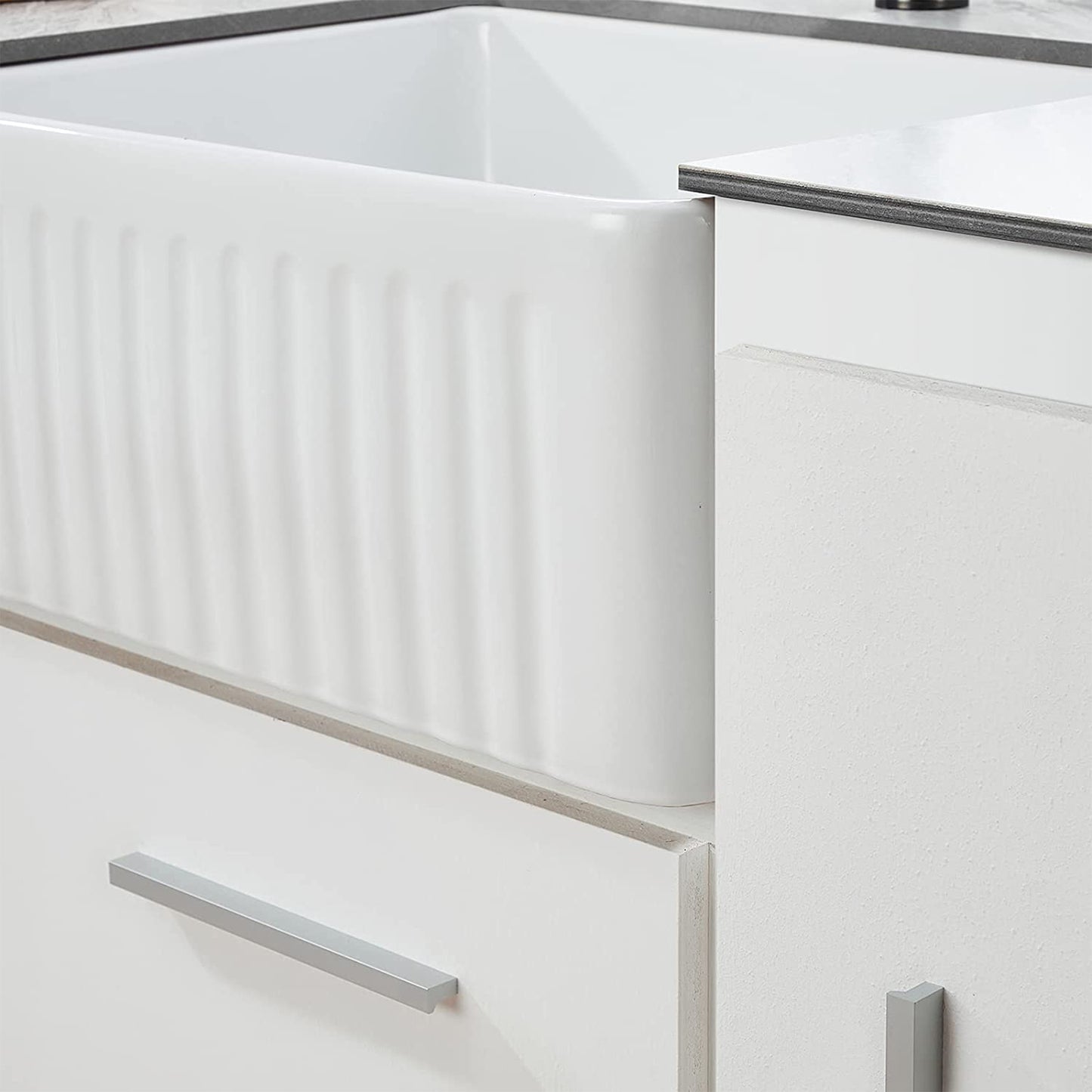 24 X18 inch Ceramic Kitchen Sink, White Reversible Sink, Single Bowl Kitchen Sink with Bottom Grid and Basket Strainer