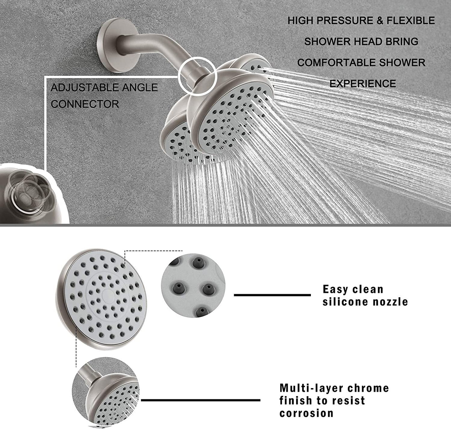 Brushed Nickel 4 Inch Shower Faucet wih Tub Spout Combo (Valve Included) ｜ALWEN