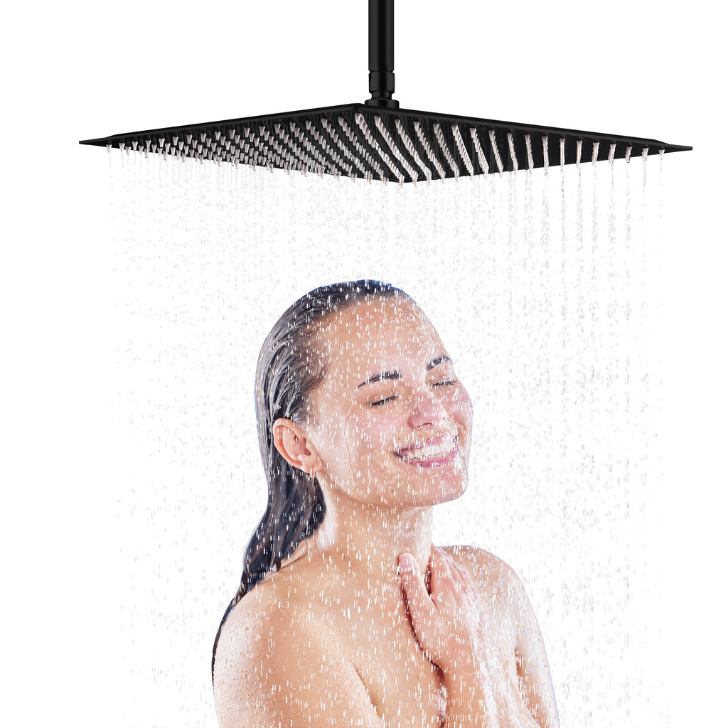 16" Matte Black Rain Shower Head — Ultra-Thin 304 Stainless Steel with 360° Adjustment