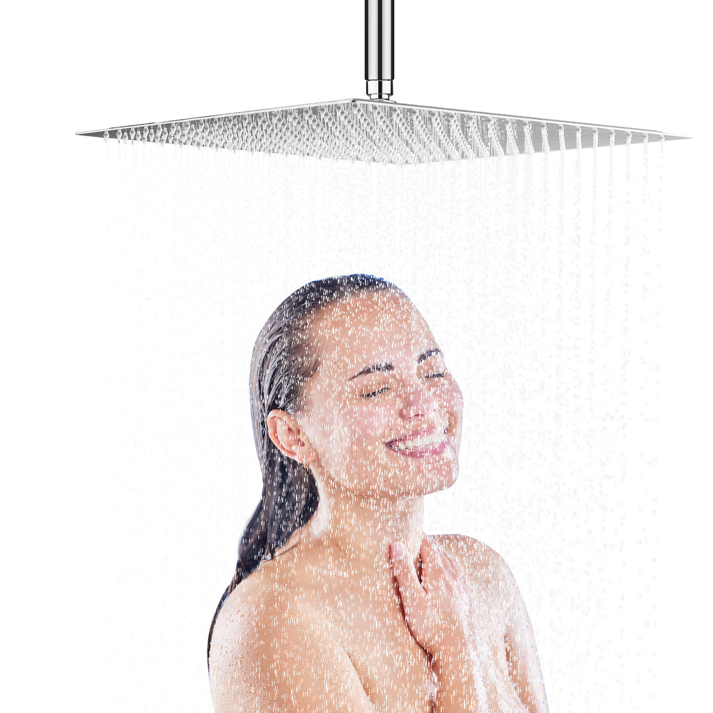 16" Chrome Rain Shower Head — Ultra-Thin 304 Stainless Steel with 360° Adjustment