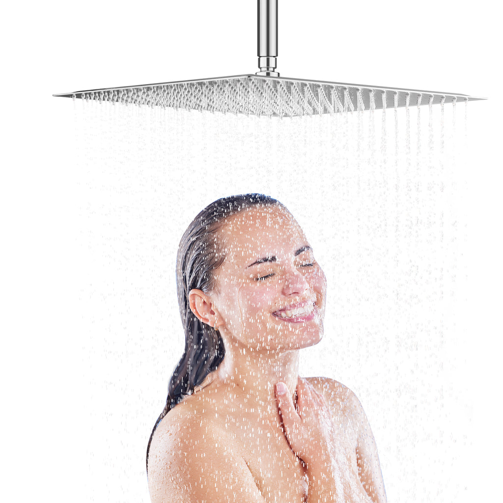 16" Brushed Nickel Rain Shower Head — Ultra-Thin 304 Stainless Steel with 360° Adjustment