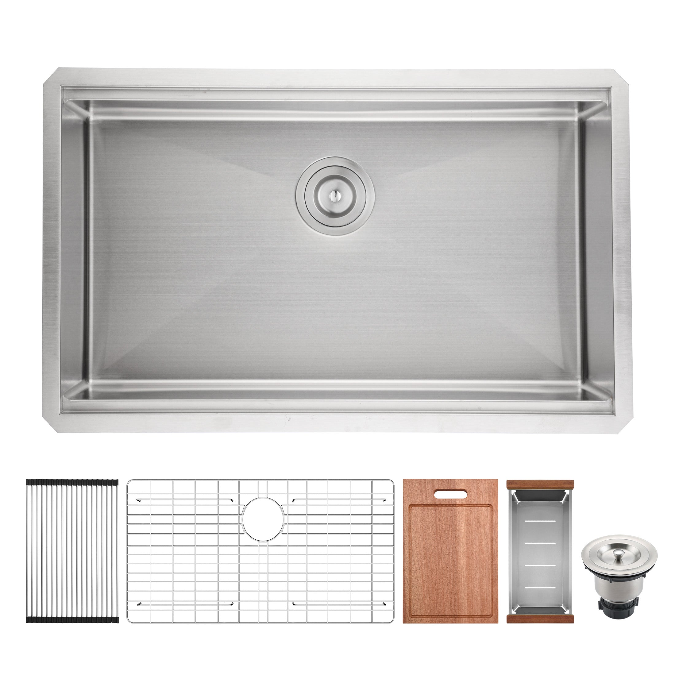 30"x18"x9" Undermount Kitchen Sink, 18 Gauge Stainless Steel Workstation Sink with R10 Radius Corner, Single Bowl with Cutting Board, Colander & Drying Rack