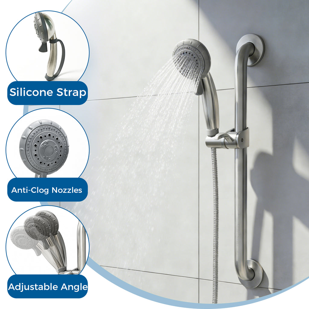 24" Slide Bar Handheld Shower Set — ADA Compliant with Anti-Slip Grip & Adjustable Height