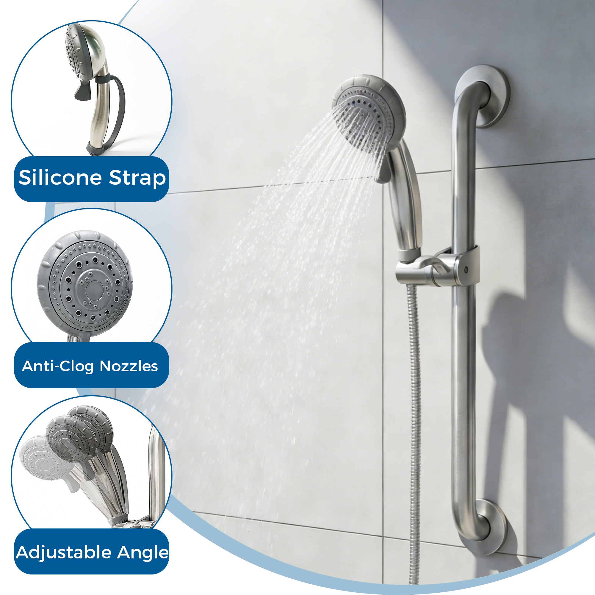 24" Slide Bar Handheld Shower Set — ADA Compliant with Anti-Slip Grip & Adjustable Height