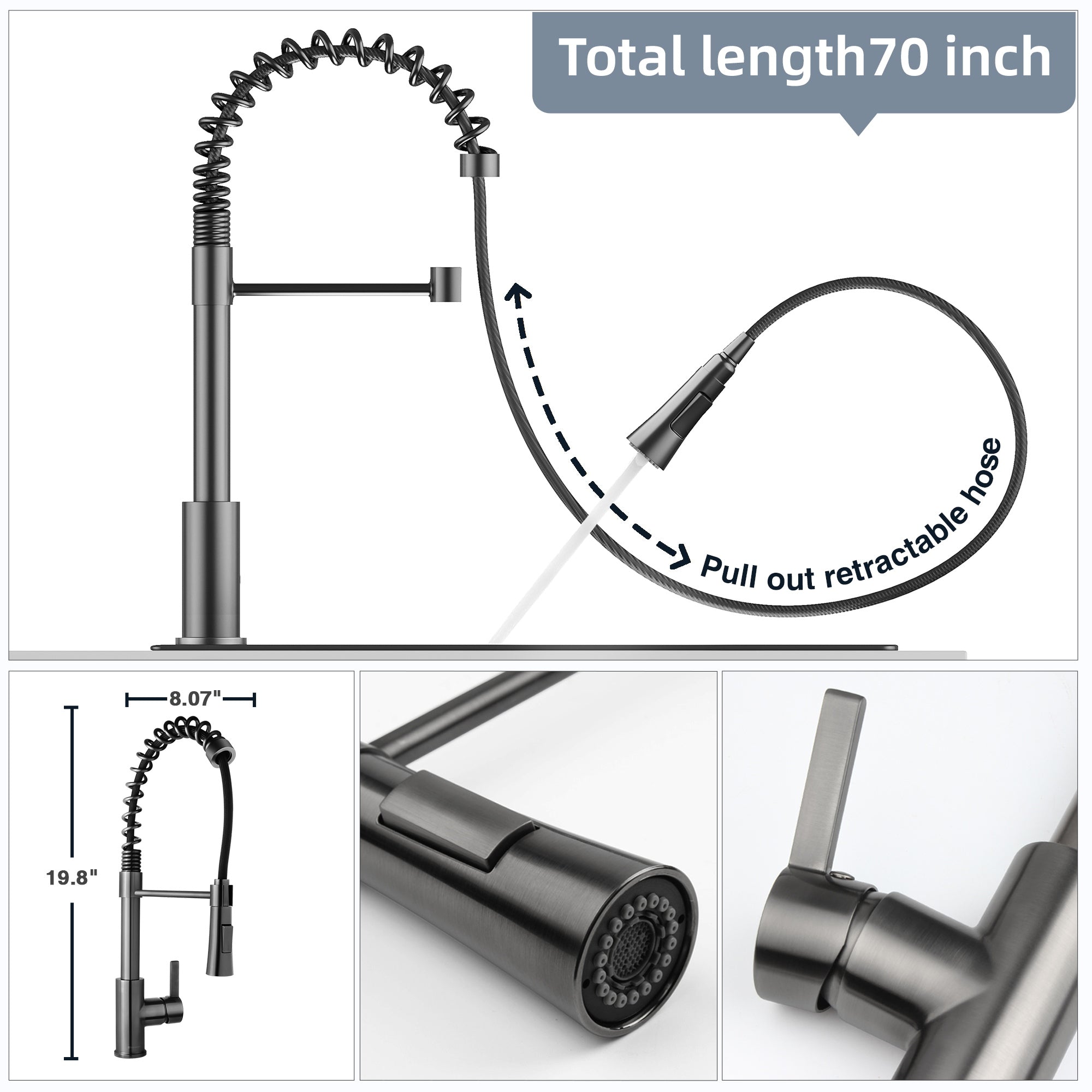 Gunmetal Black Stainless Steel 32 in. 18G Single Bowl Dual Mount Workstation Kitchen Sink with Black Spring Neck Faucet