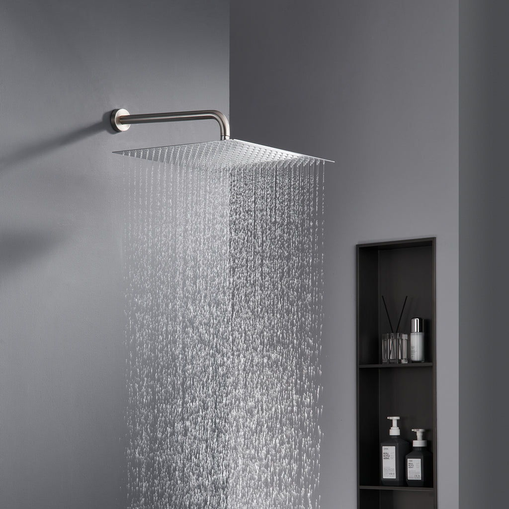 16" Brushed Nickel Rain Shower Head — Ultra-Thin 304 Stainless Steel with 360° Adjustment