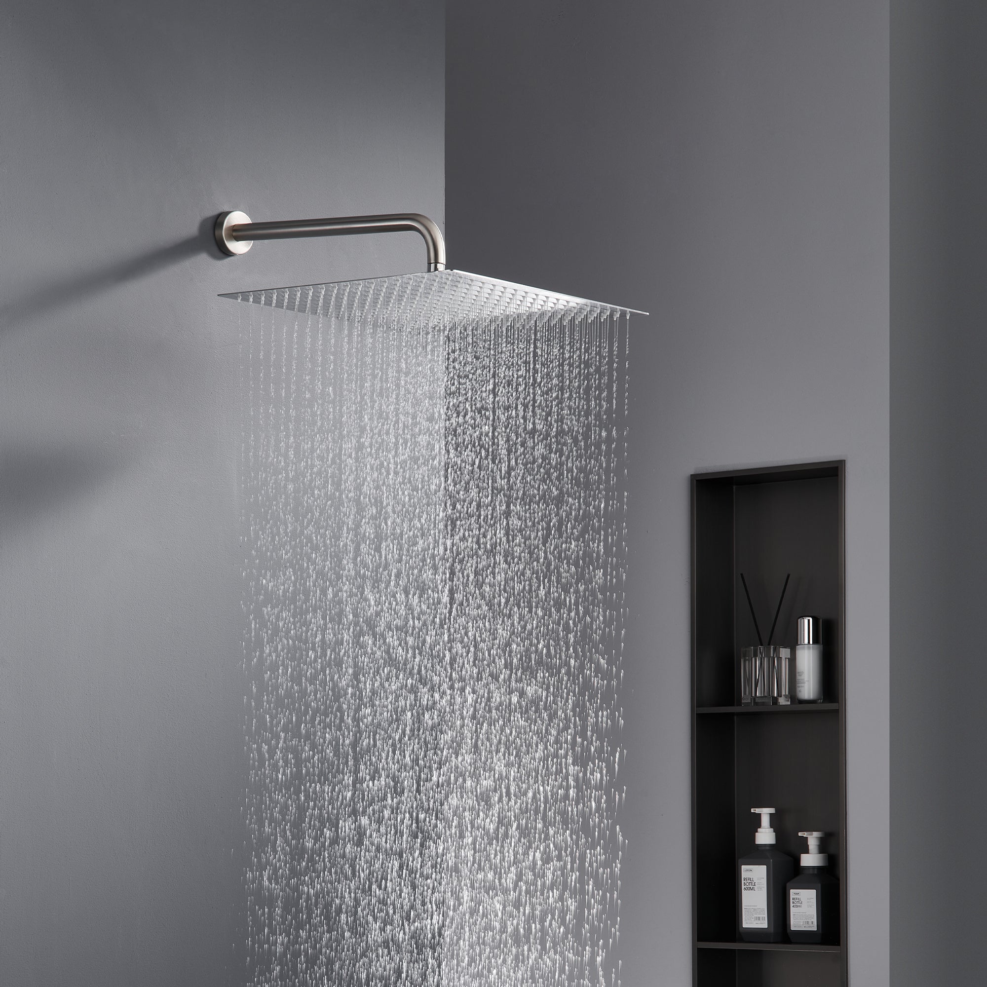 16" Brushed Nickel Rain Shower Head — Ultra-Thin 304 Stainless Steel with 360° Adjustment