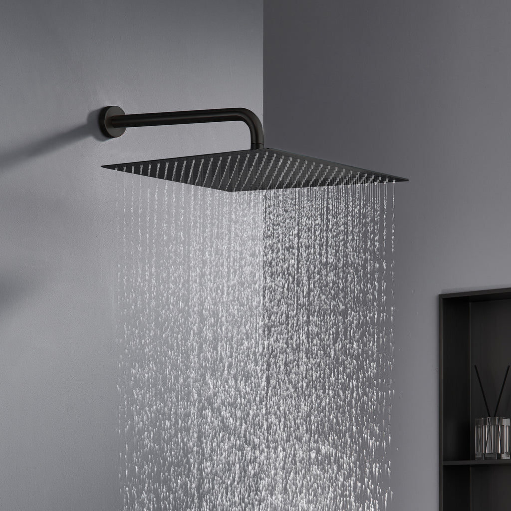 16" Matte Black Rain Shower Head — Ultra-Thin 304 Stainless Steel with 360° Adjustment