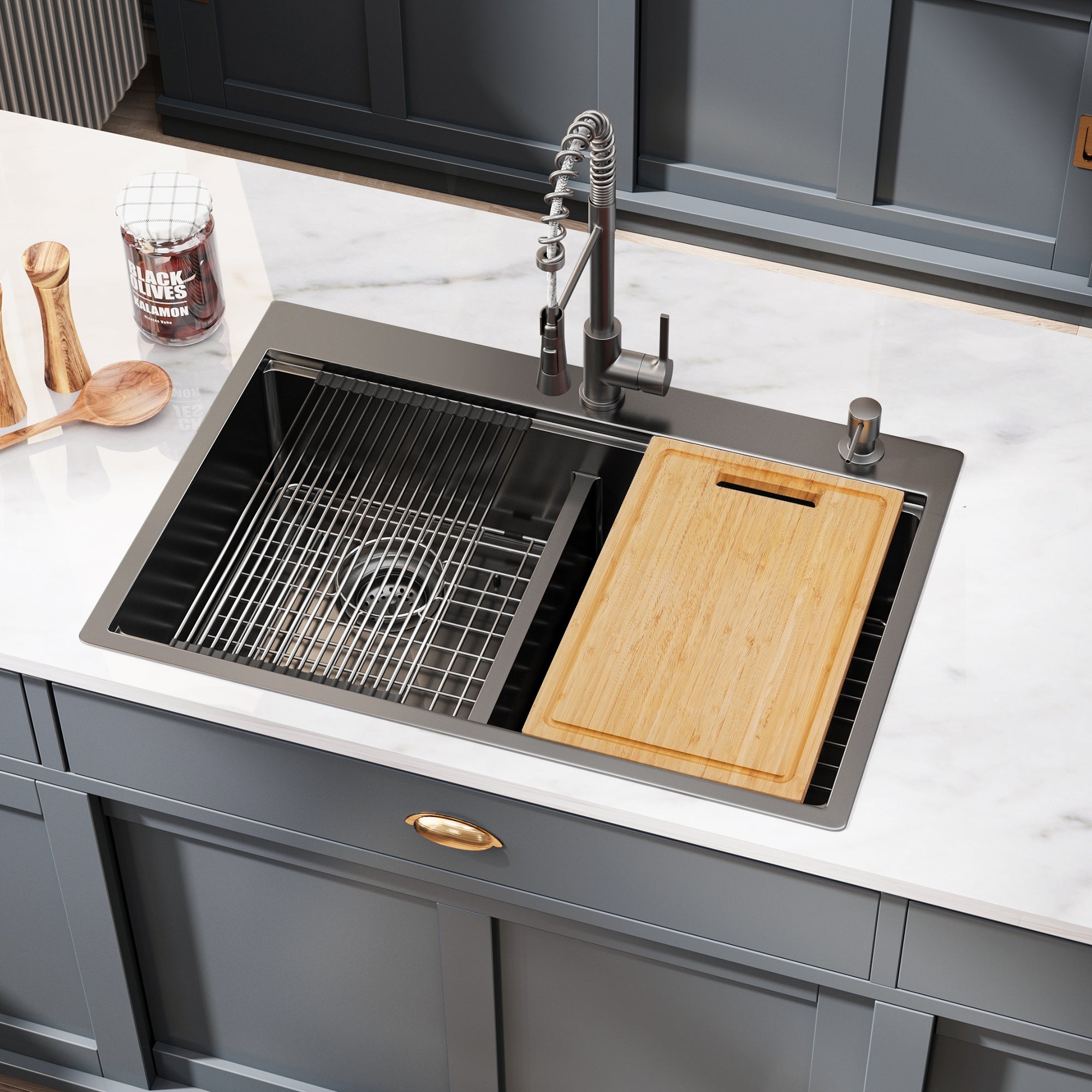 33" x 22" Inch Double Bowl Black Stainless Steel Drop in Kitchen Sink
