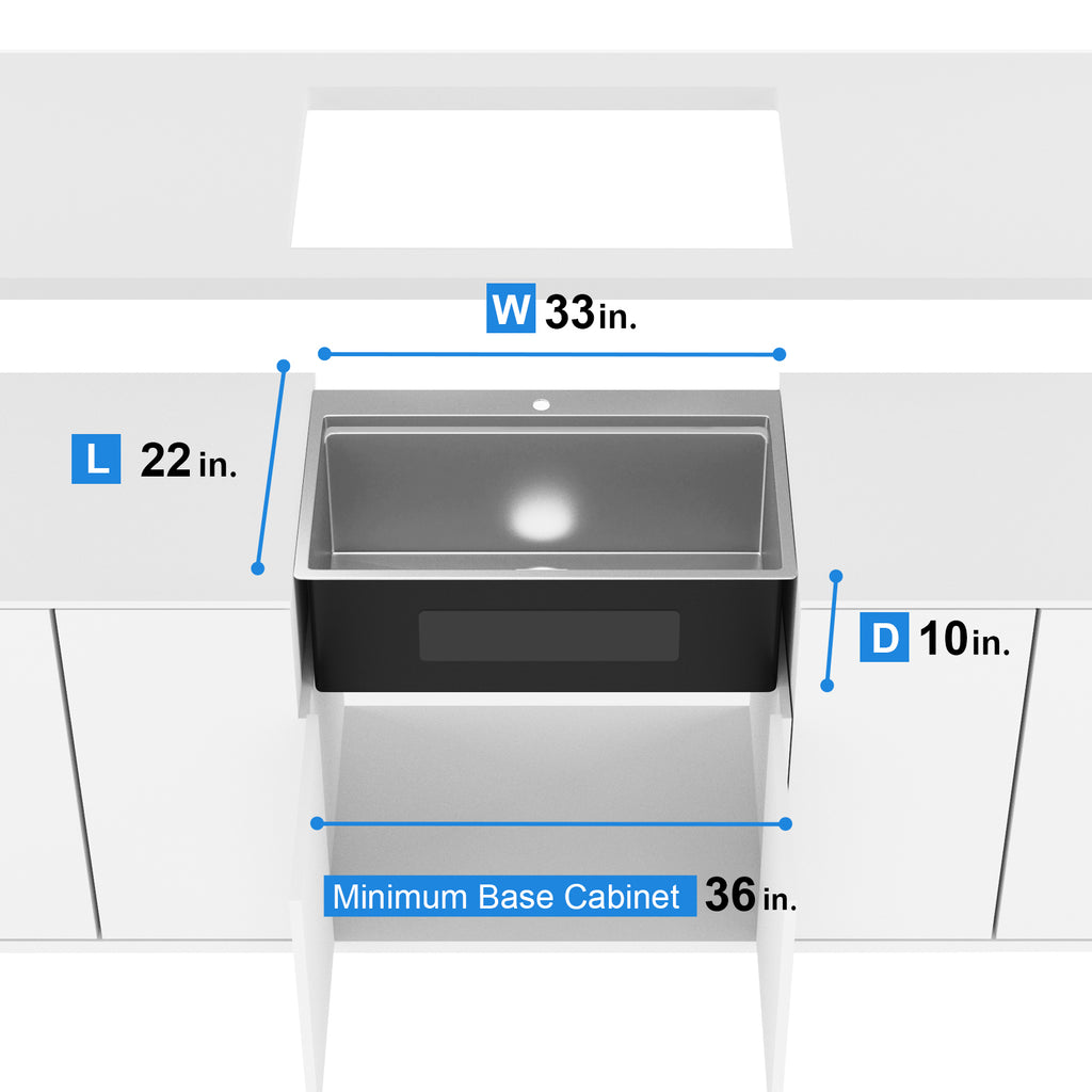 33"x22"x10" Drop-In Workstation Sink — 16 Gauge Stainless Steel with R10 Radius & Accessories