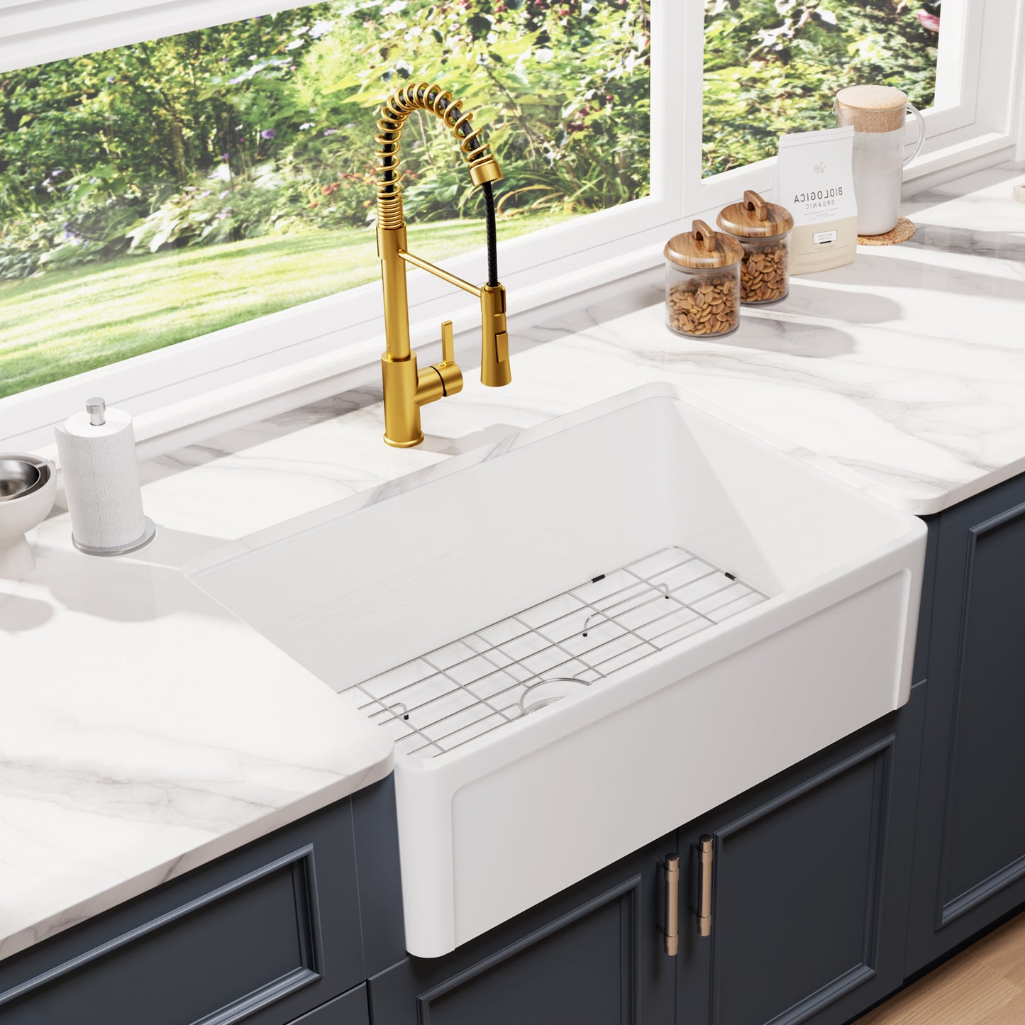 30“ x 20” x 10" White Ceramic Farmhouse Kitchen Sink ｜ALWEN