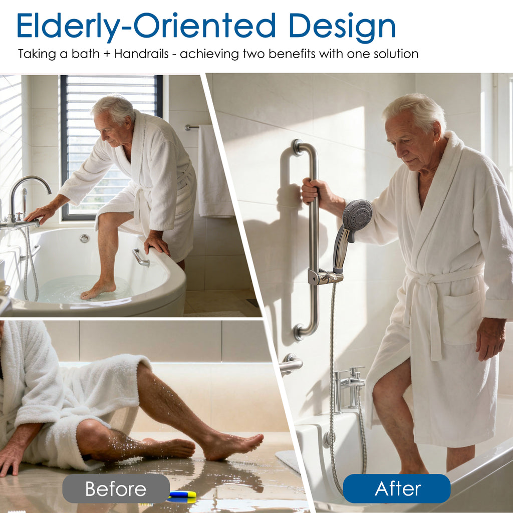 24" Slide Bar Handheld Shower Set — ADA Compliant with Anti-Slip Grip & Adjustable Height
