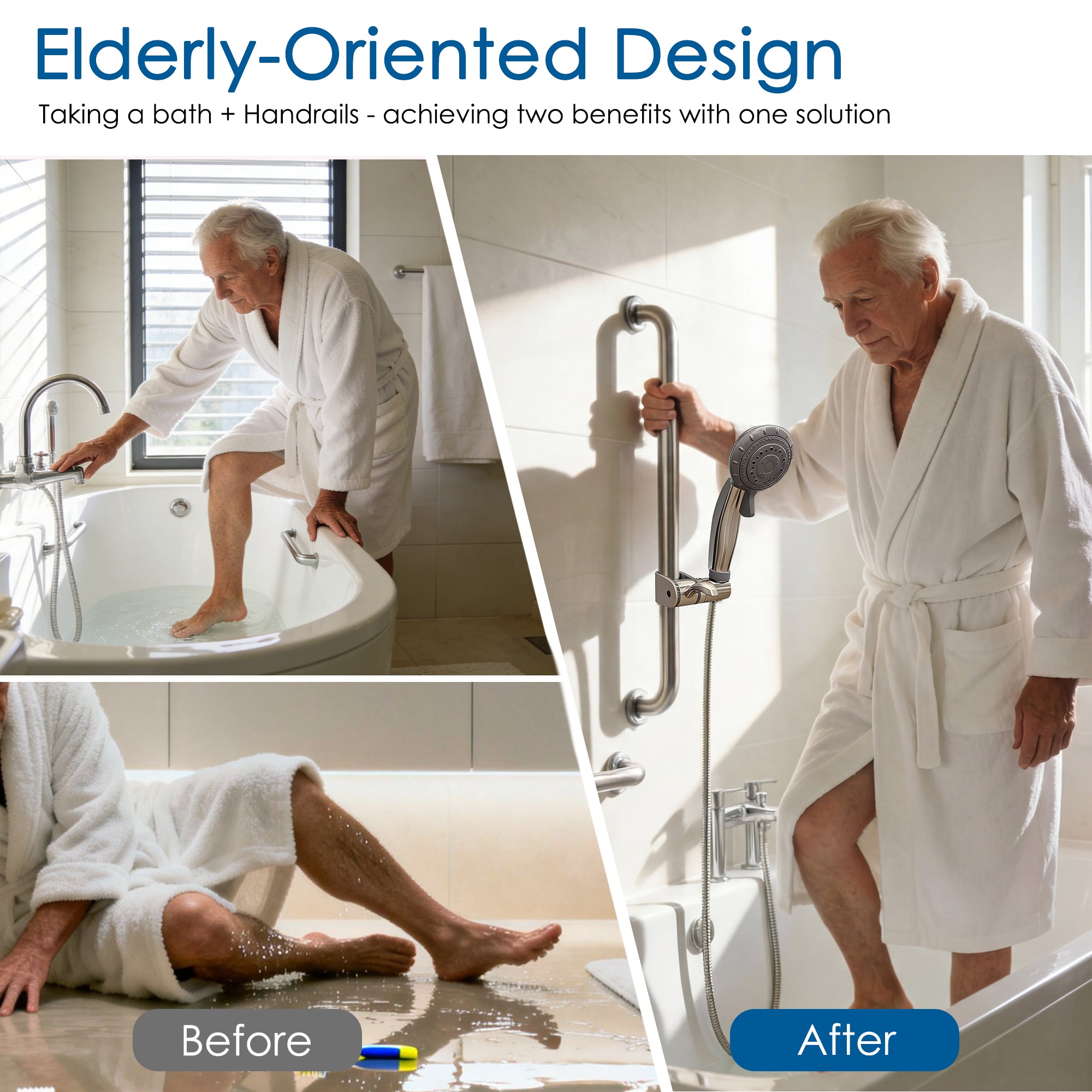 24" Slide Bar Handheld Shower Set — ADA Compliant with Anti-Slip Grip & Adjustable Height