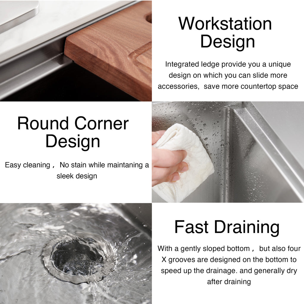 30"x18"x9" Undermount Kitchen Sink, 18 Gauge Stainless Steel Workstation Sink with R10 Radius Corner, Single Bowl with Cutting Board, Colander & Drying Rack