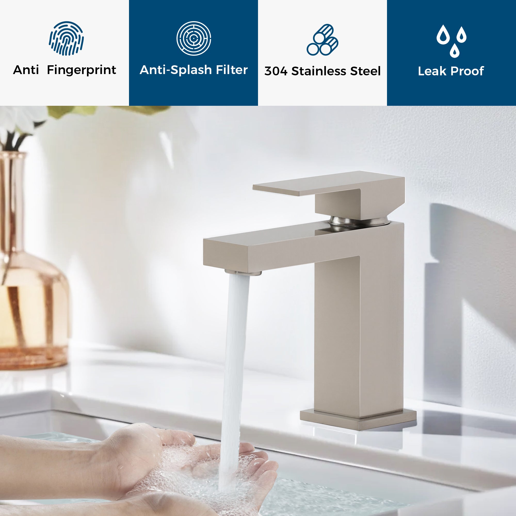 Single-Hole Bathroom Faucet - Brushed Nickel — Solid Brass Construction