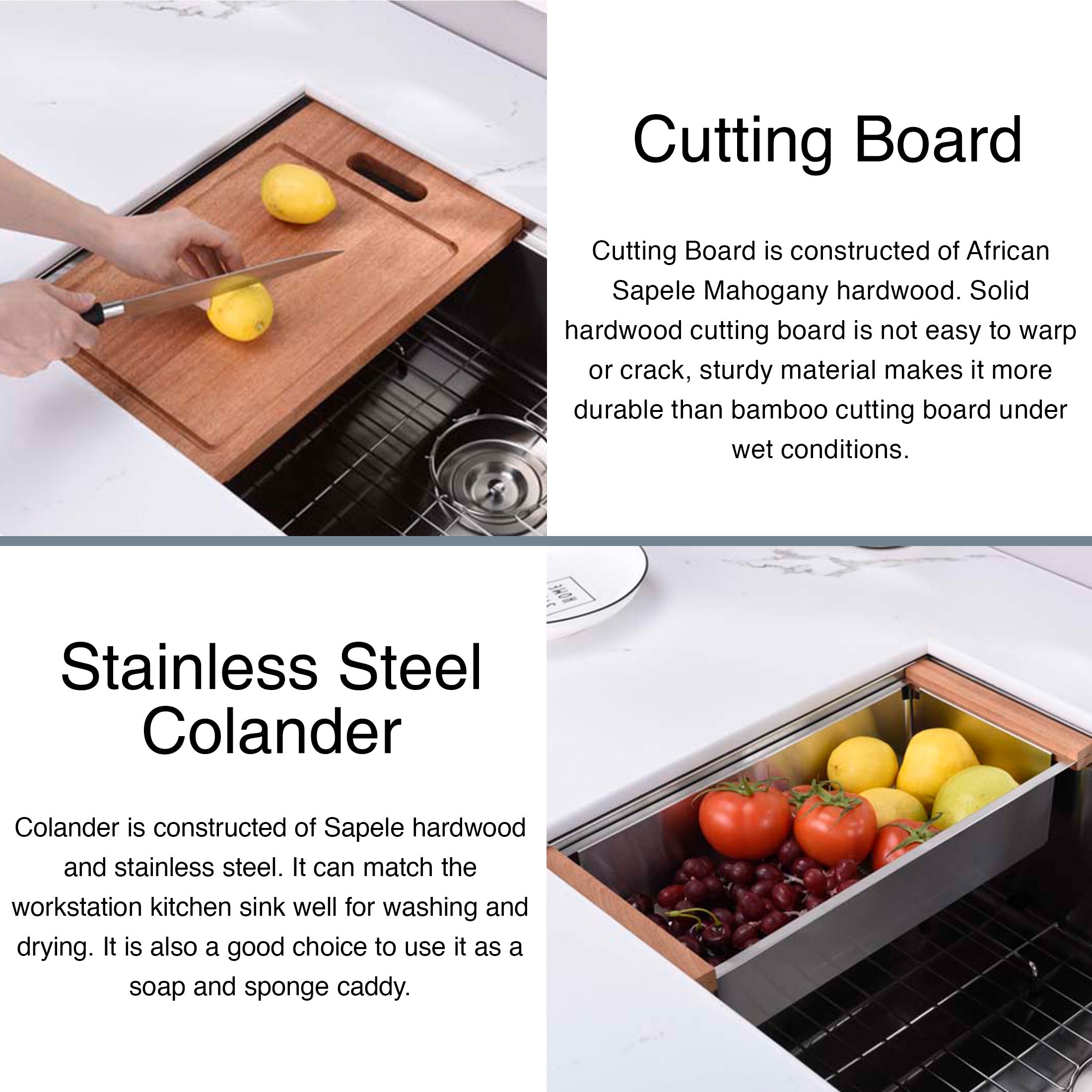 30"x18"x9" Undermount Kitchen Sink, 18 Gauge Stainless Steel Workstation Sink with R10 Radius Corner, Single Bowl with Cutting Board, Colander & Drying Rack