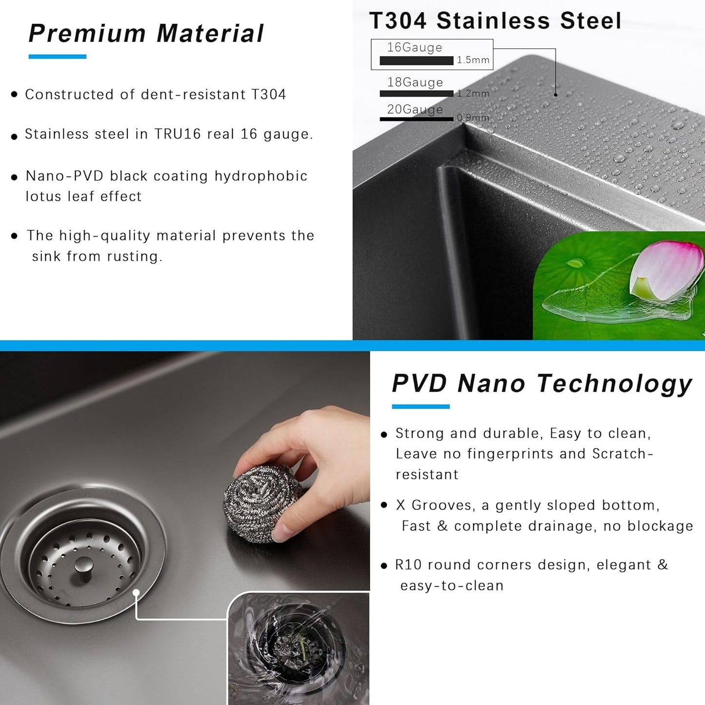 28 x 22 inch Drop In Kitchen Sink, Gunmetal Black Drop In Workstation Sink 16 Gauge Topmount Stainless Steel Single Bowl Kitchen Sink with Ledge and Accessories