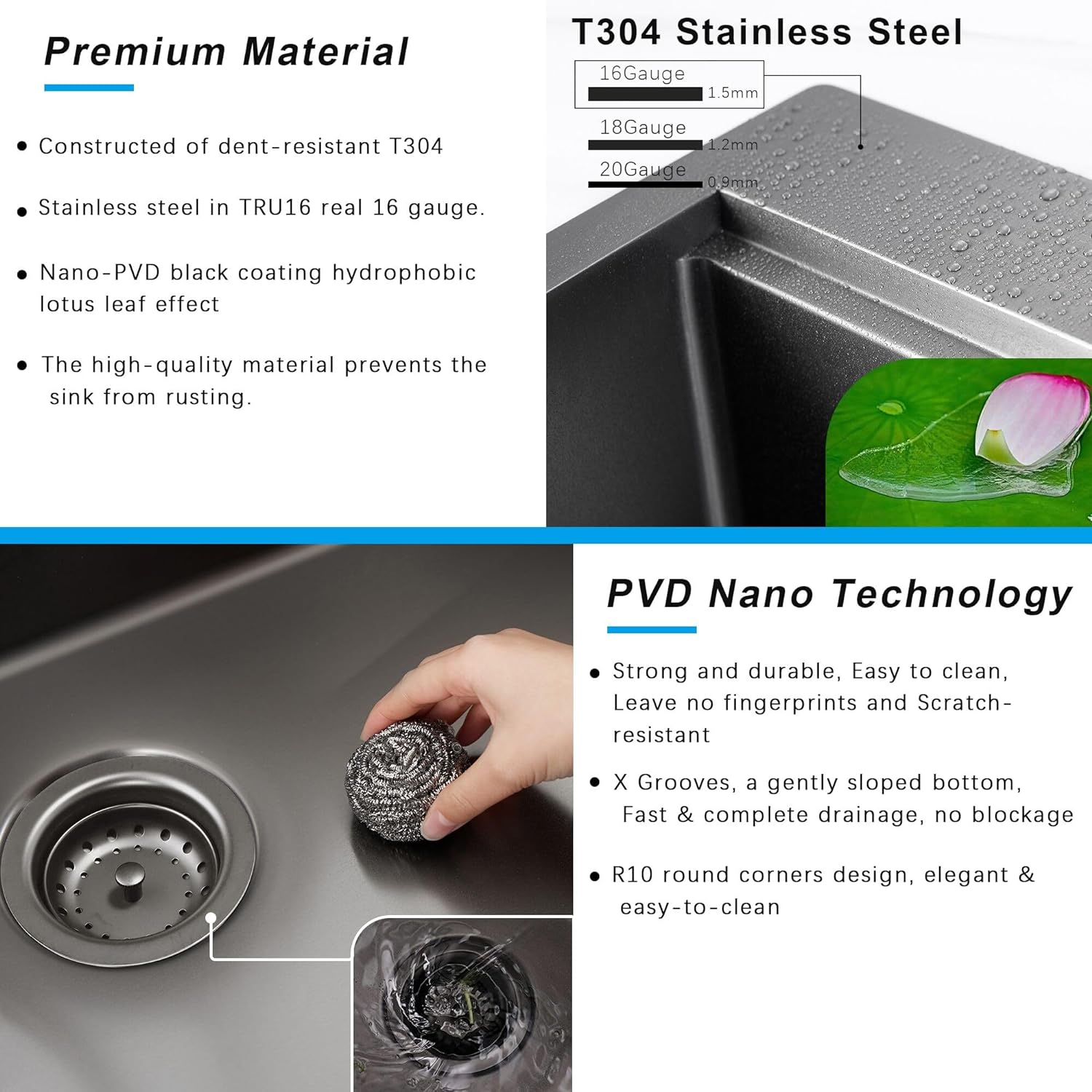 28 x 22 inch Drop In Kitchen Sink, Gunmetal Black Drop In Workstation Sink 16 Gauge Topmount Stainless Steel Single Bowl Kitchen Sink with Ledge and Accessories