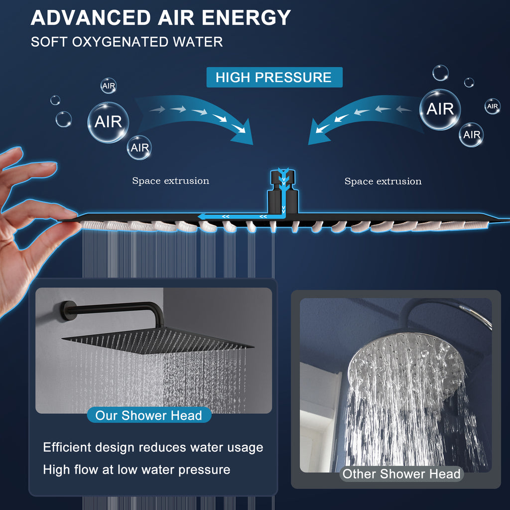 16" Matte Black Rain Shower Head — Ultra-Thin 304 Stainless Steel with 360° Adjustment