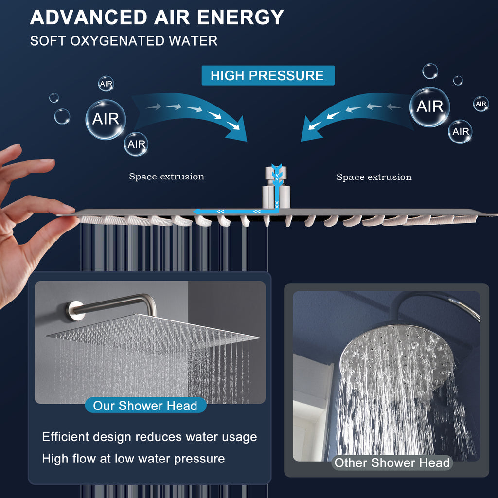 16" Brushed Nickel Rain Shower Head — Ultra-Thin 304 Stainless Steel with 360° Adjustment