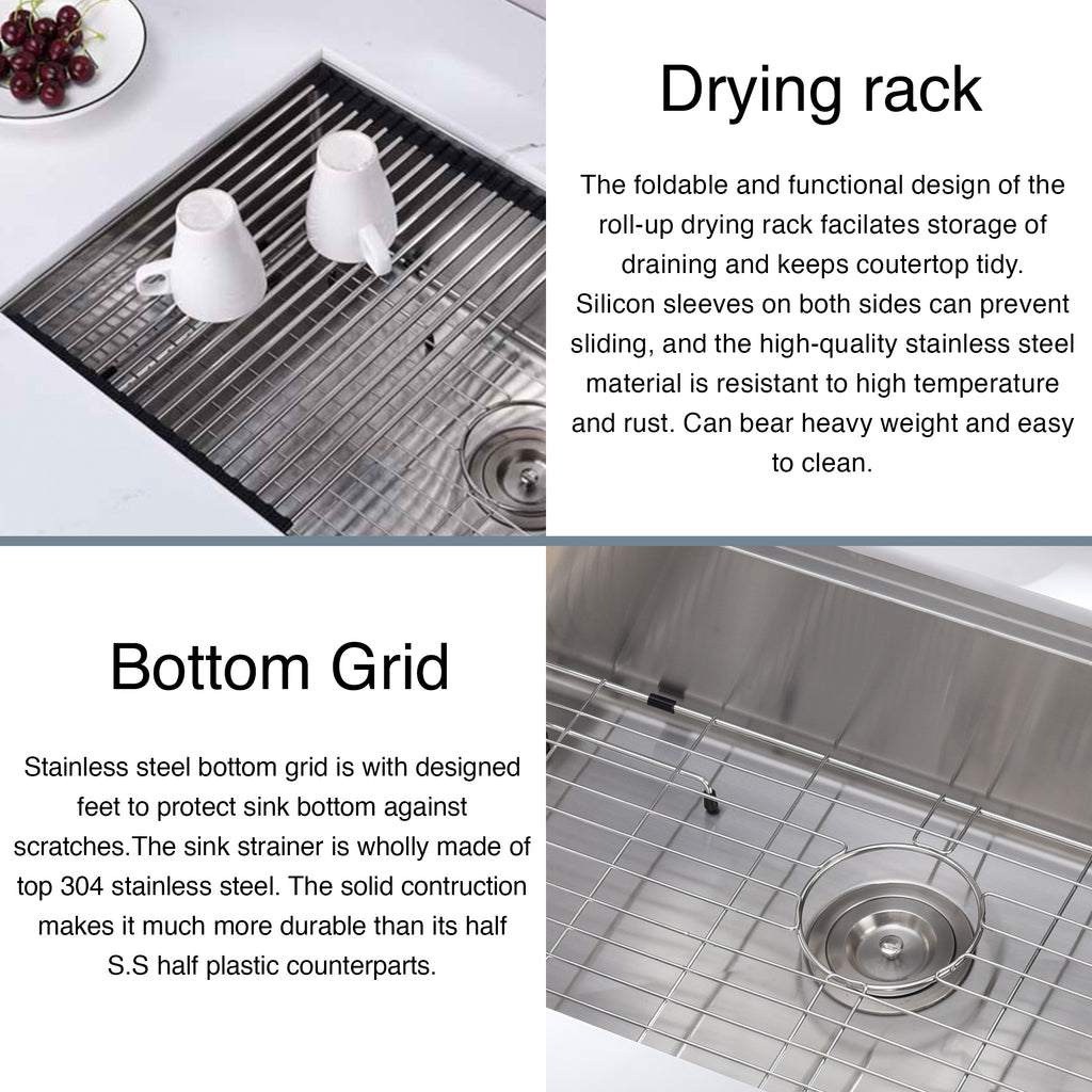 30"x18"x9" Undermount Kitchen Sink, 18 Gauge Stainless Steel Workstation Sink with R10 Radius Corner, Single Bowl with Cutting Board, Colander & Drying Rack
