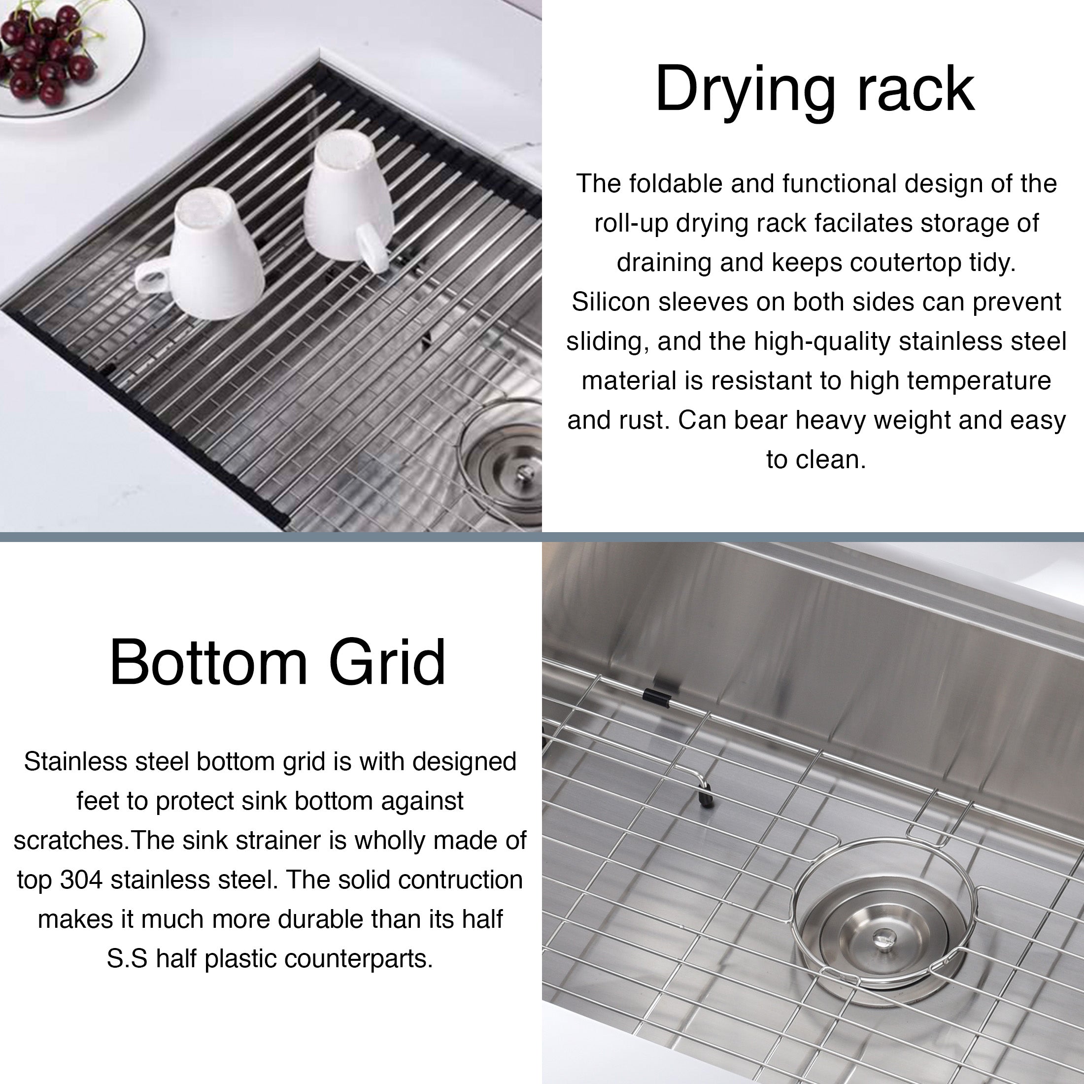 30"x18"x9" Undermount Kitchen Sink, 18 Gauge Stainless Steel Workstation Sink with R10 Radius Corner, Single Bowl with Cutting Board, Colander & Drying Rack