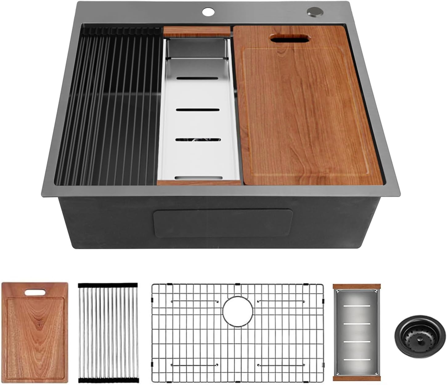 25" x 22" Inch 16 Gauge Black Stainless Steel Drop in Kitchen Sink