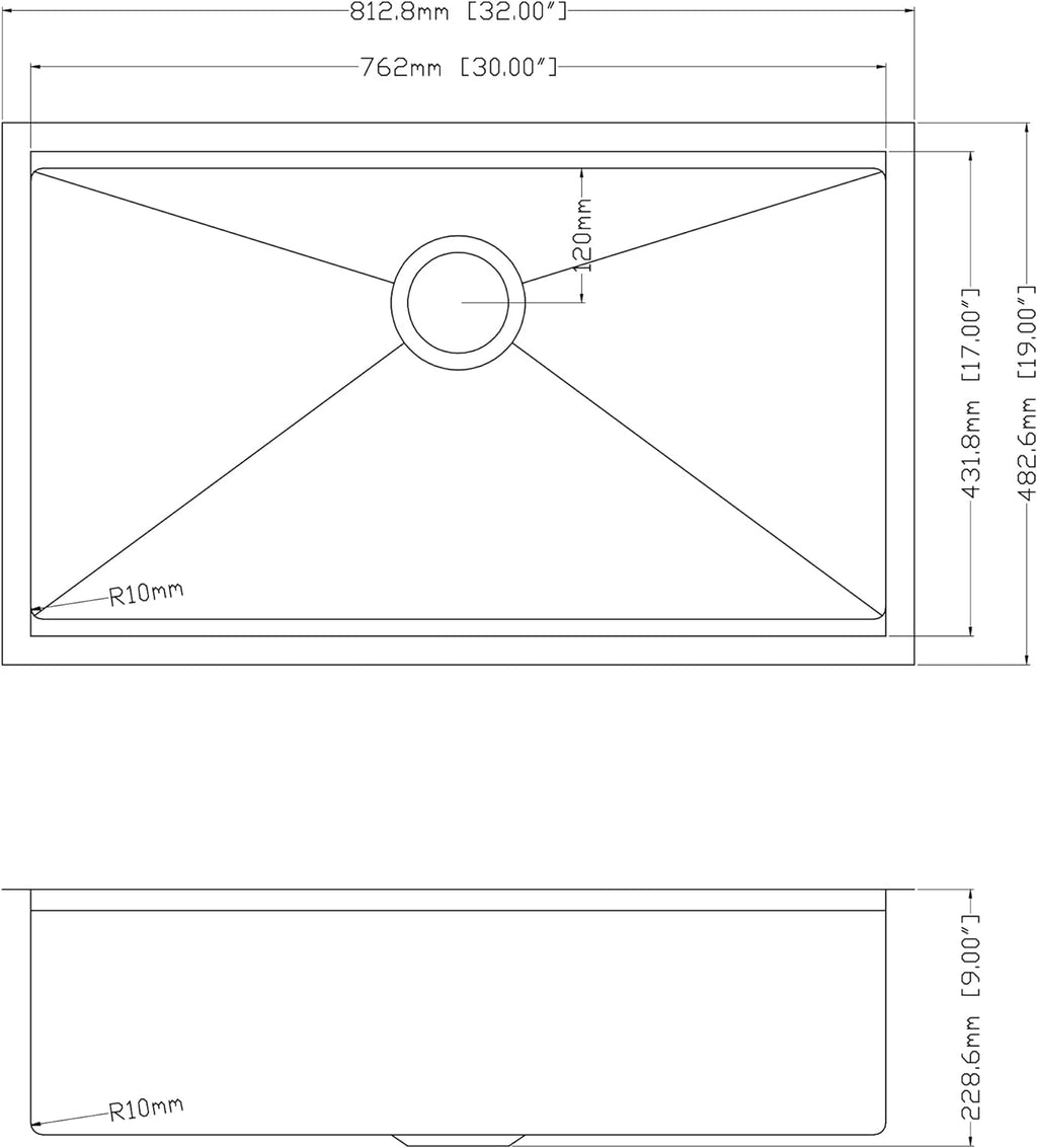 32" x 19" Undermount Workstation Kitchen Sink, Handmade Stainless Steel 18 Gauge Single Bowl R10 Tight Radius Kitchen Sink Integrated Ledge and Accessories (Pack of 5), 32"x19"