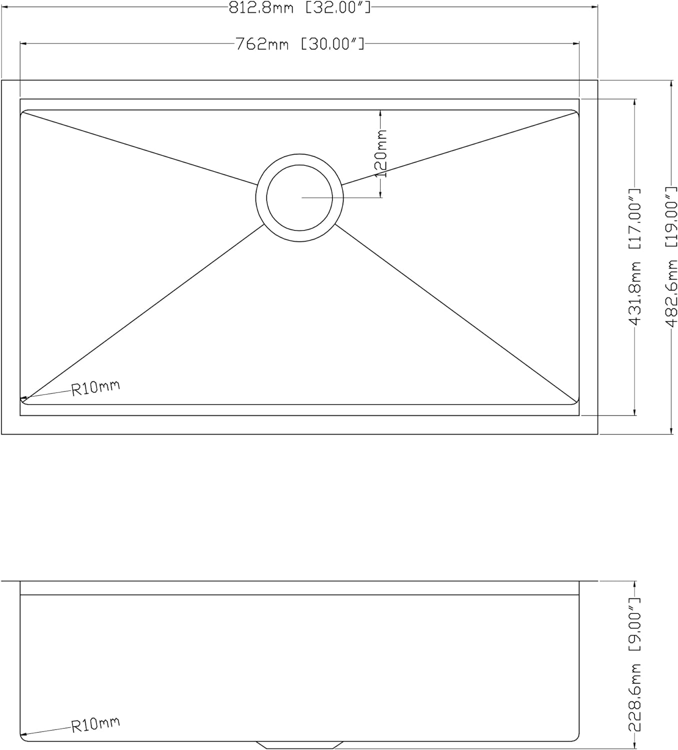32" x 19" Undermount Workstation Kitchen Sink, Handmade Stainless Steel 18 Gauge Single Bowl R10 Tight Radius Kitchen Sink Integrated Ledge and Accessories (Pack of 5), 32"x19"