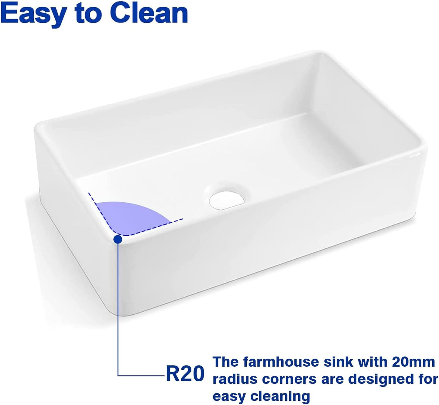 33" x 20" Inch Single Bowl Ceramic Apron-Front White Farmhouse Sink