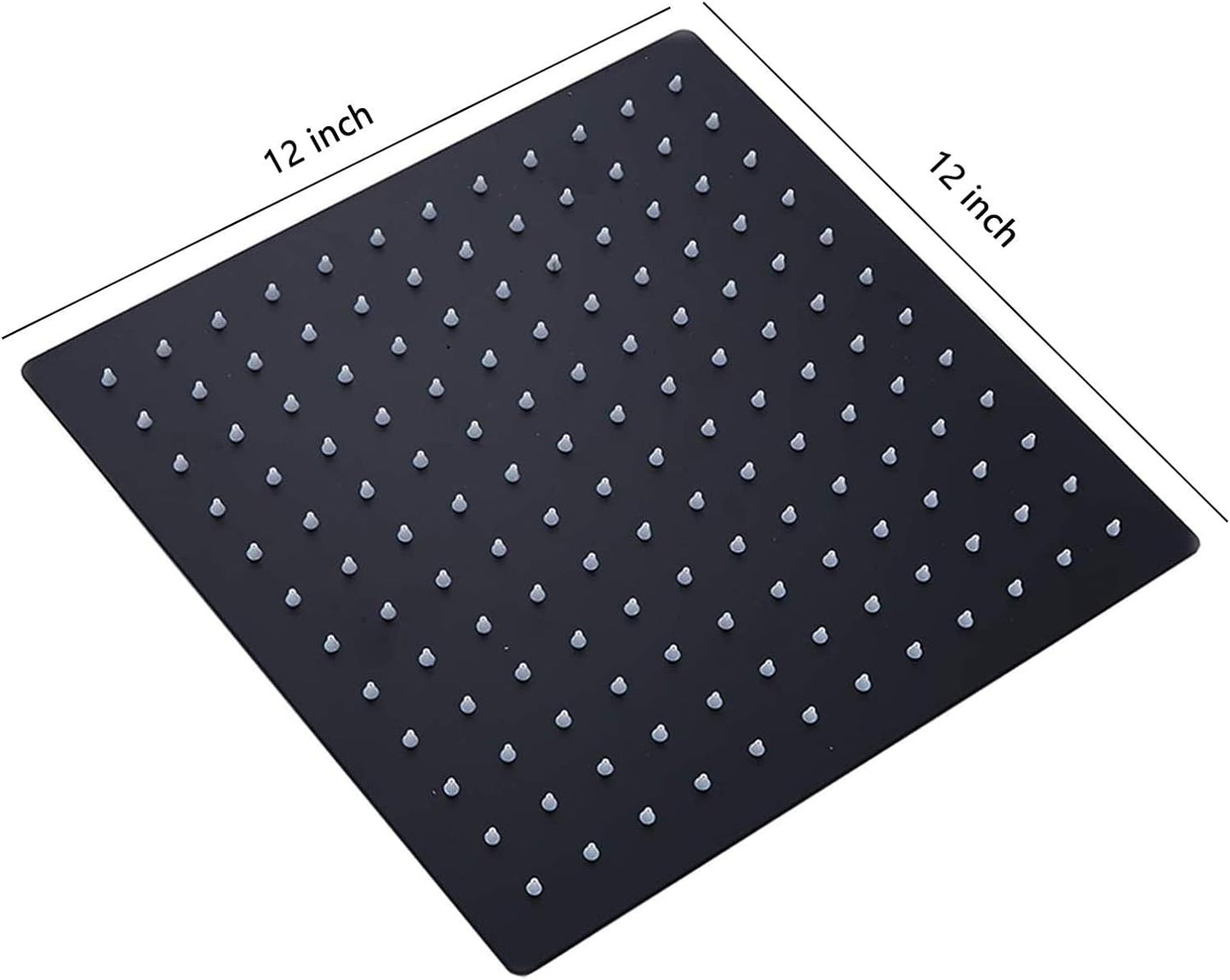12 Inch Black Rain Shower Head, Square Ultra Thin 304 Stainless Steel High Pressure Shower Head